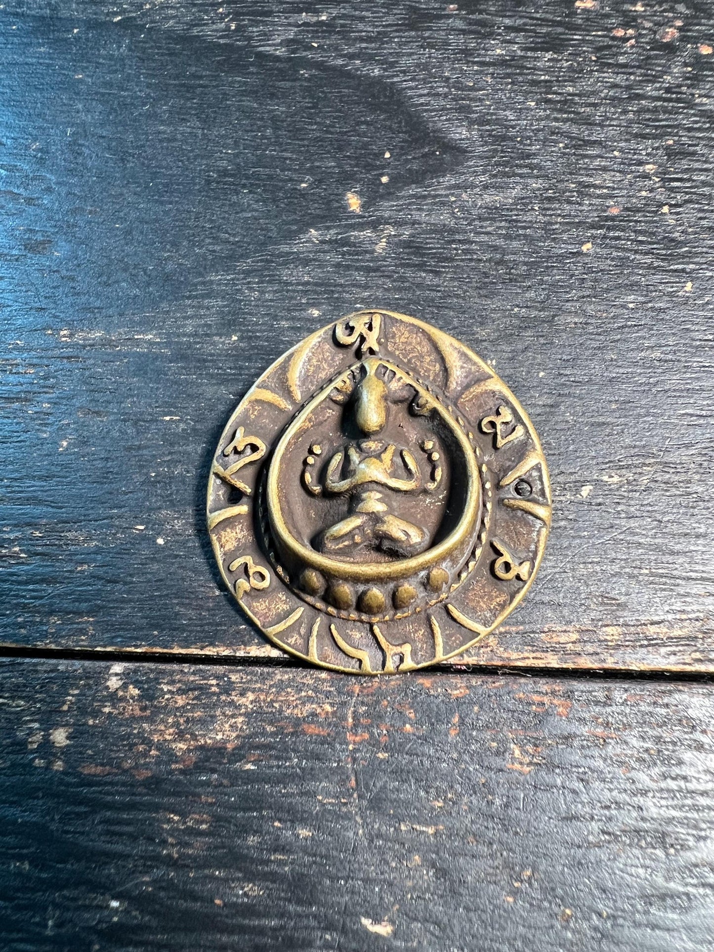 Vintage Tibetan Brass Kwan Yin Amulet | Four-Walled Avalokiteshvara Pendant | Buddhist Protection Talisman