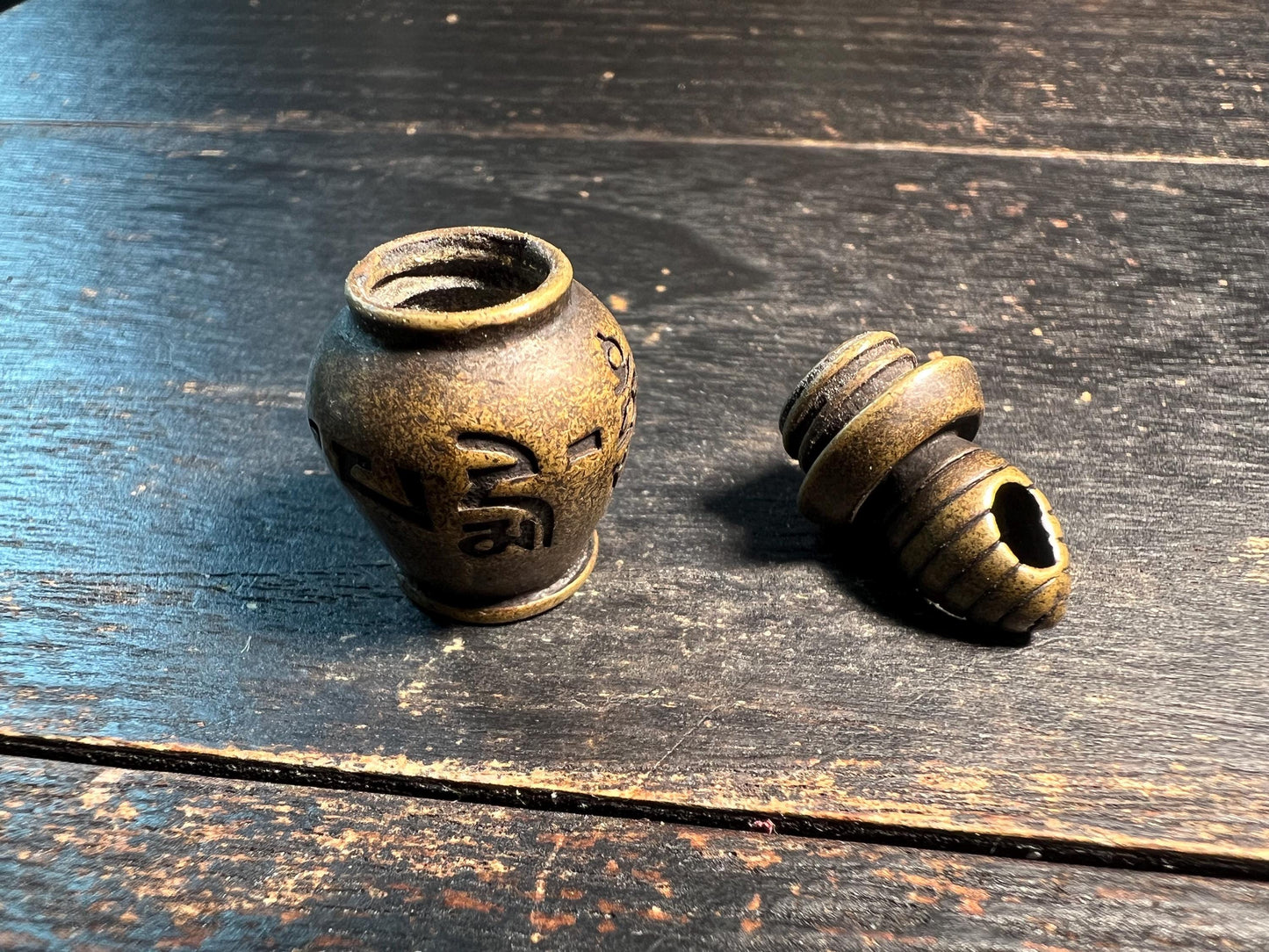 Vintage Tibetan Brass Treasure Vase Amulet | Buddhist Copper Pot Talisman Pendant | Tibetan Wealth Vase Mini Statue