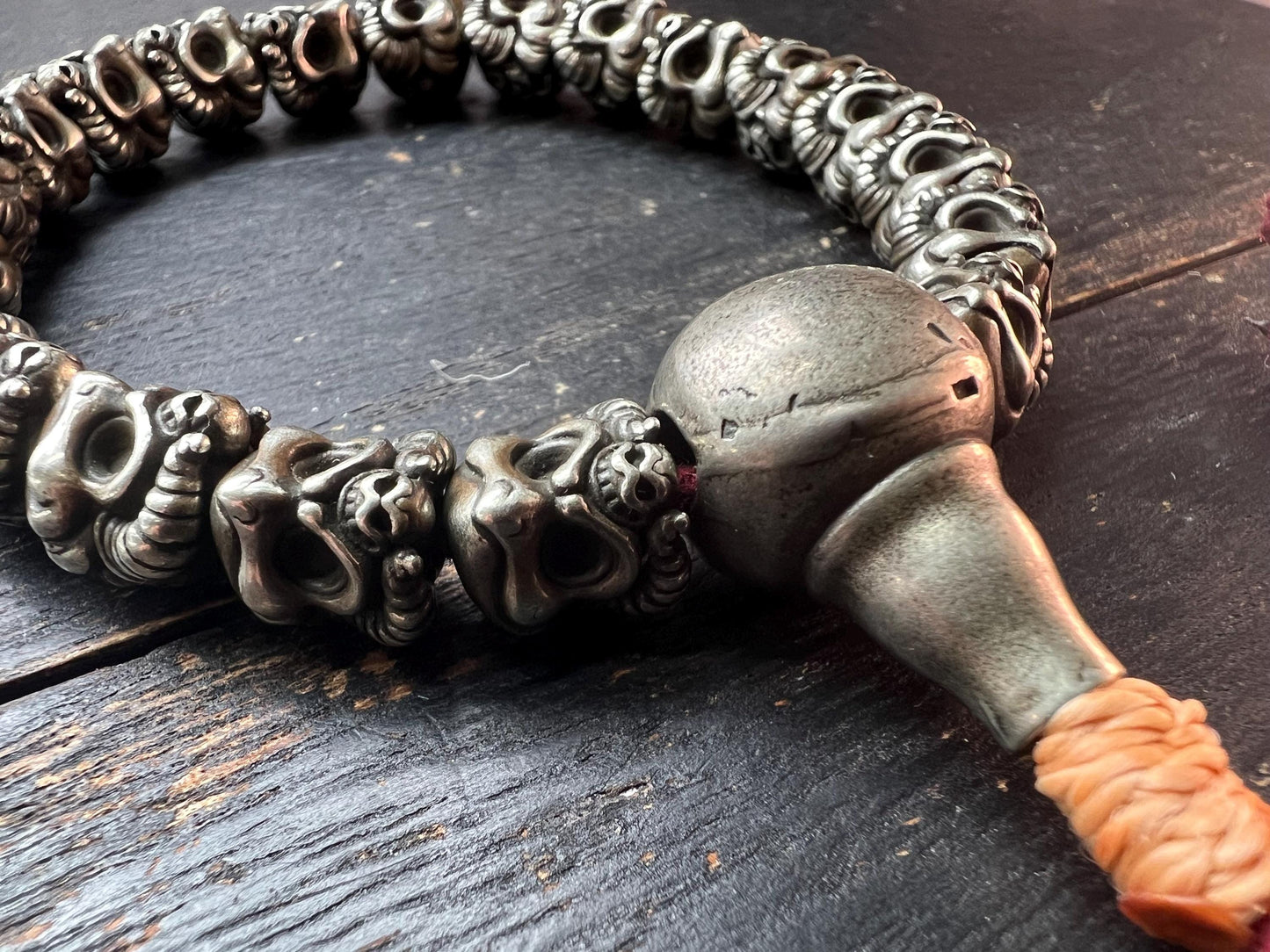 White Brass Garuda Skull Ritual Bracelet | Tibetan Buddhist Meditation Mala | Handcrafted Vajra Amulet for Protection | Himalayan Spiritual