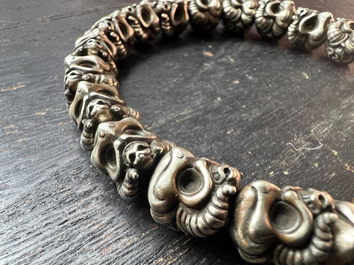 White Brass Garuda Skull Ritual Bracelet | Tibetan Buddhist Meditation Mala | Handcrafted Vajra Amulet for Protection | Himalayan Spiritual