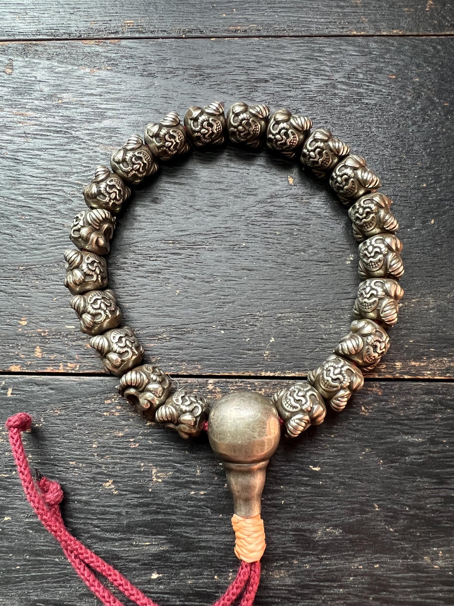 White Brass Garuda Skull Ritual Bracelet | Tibetan Buddhist Meditation Mala | Handcrafted Vajra Amulet for Protection | Himalayan Spiritual