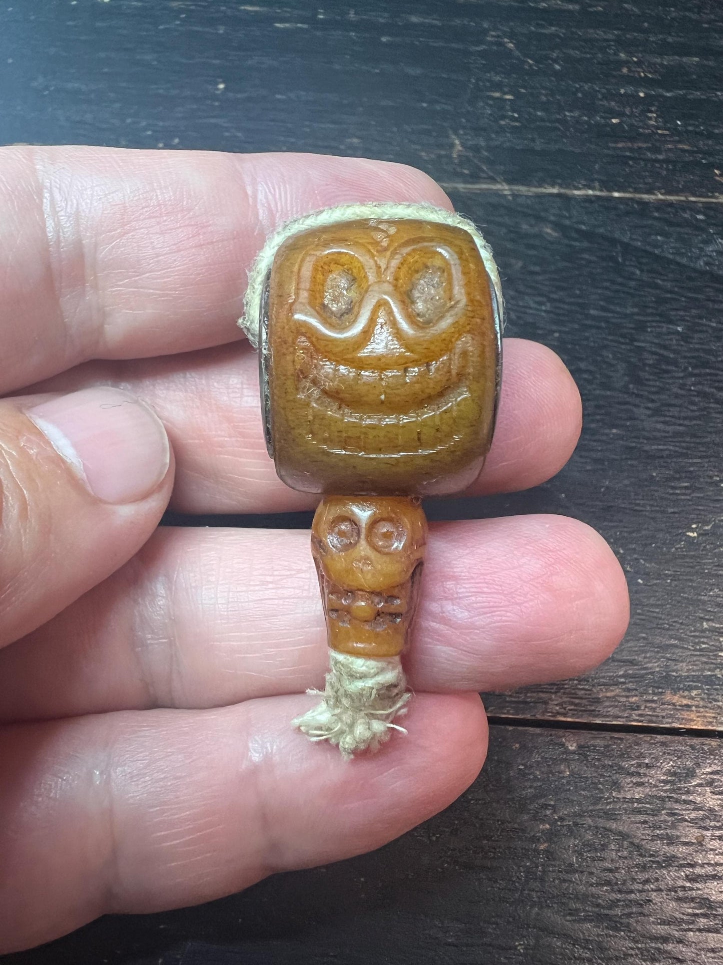 Hand-Carved Yak Bone Citipati Guru Bead | Tibetan Buddhist Mala Centerpiece | Skull Bead for Prayer Necklace | Nepal Himalayan Bone Carving