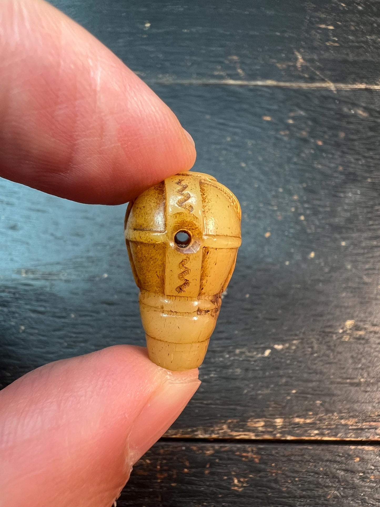 Artisan Camel Bone Guru Bead – Tibetan Style, Geometric or Symbolic Carving