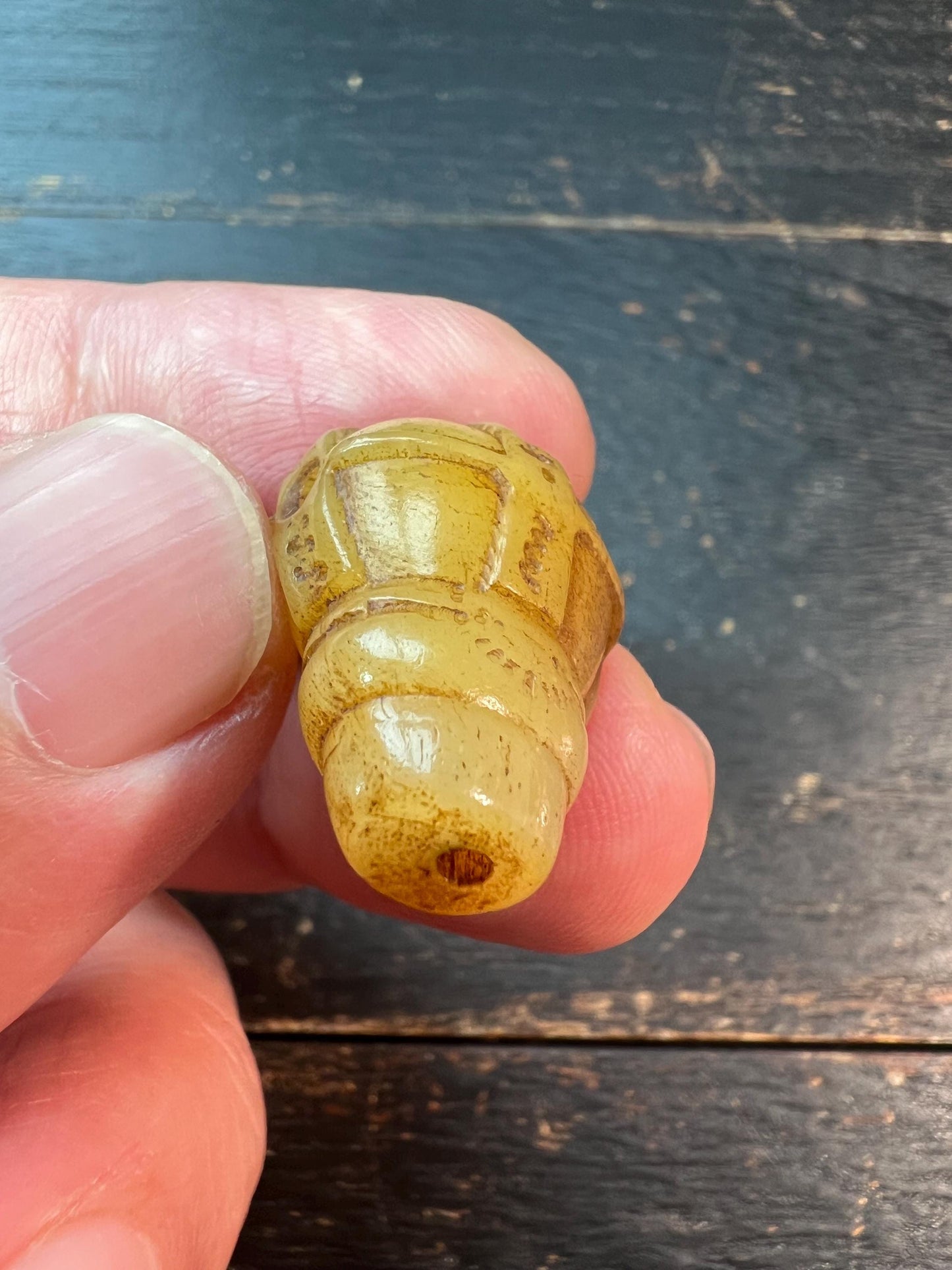 Artisan Camel Bone Guru Bead – Tibetan Style, Geometric or Symbolic Carving