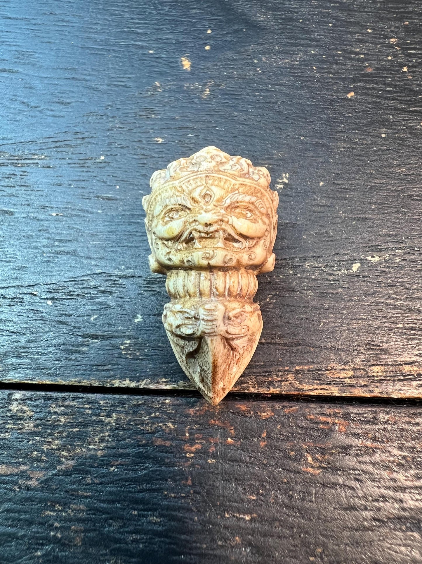 Nepal Tibet Hand-Carved Deer Antler Phurba | Vajrakila Dagger | Buddhist Ritual Talisman | Tribal Amulet Pendant