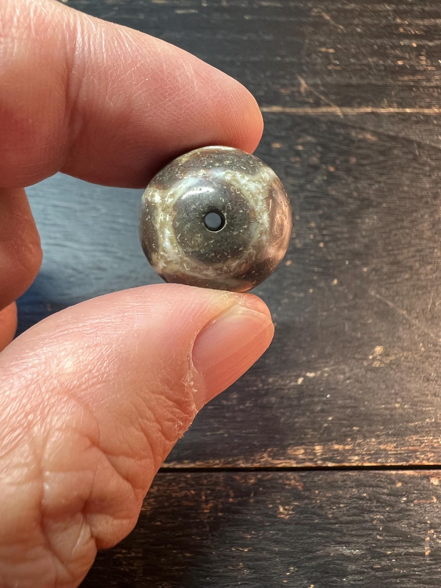 Handmade Tibetan Agate Bead – Natural Brown & White Round Gemstone for Jewelry Craft, Mala Supplies, Meditation Bead