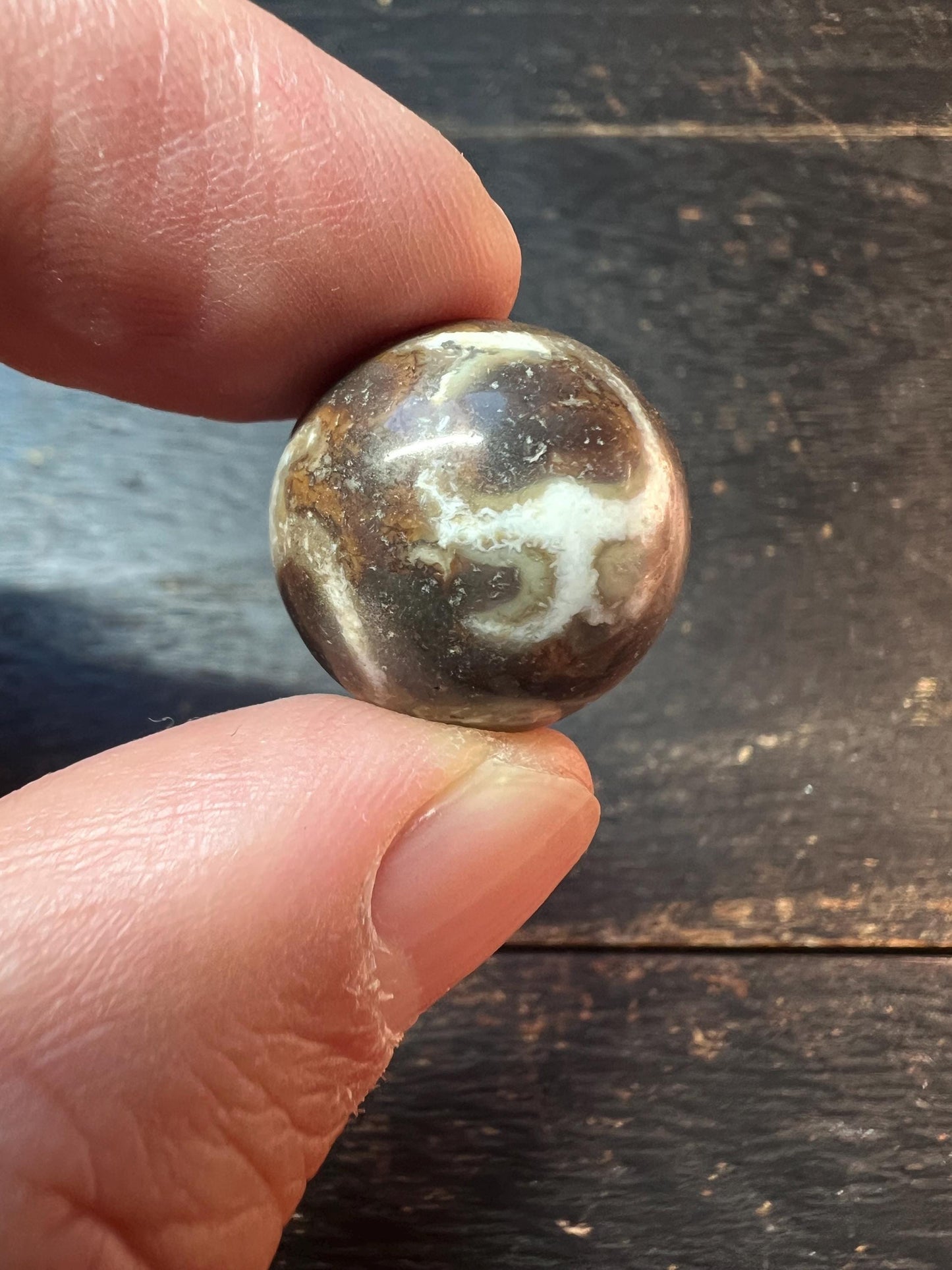 Handmade Tibetan Agate Bead – Natural Brown & White Round Gemstone for Jewelry Craft, Mala Supplies, Meditation Bead