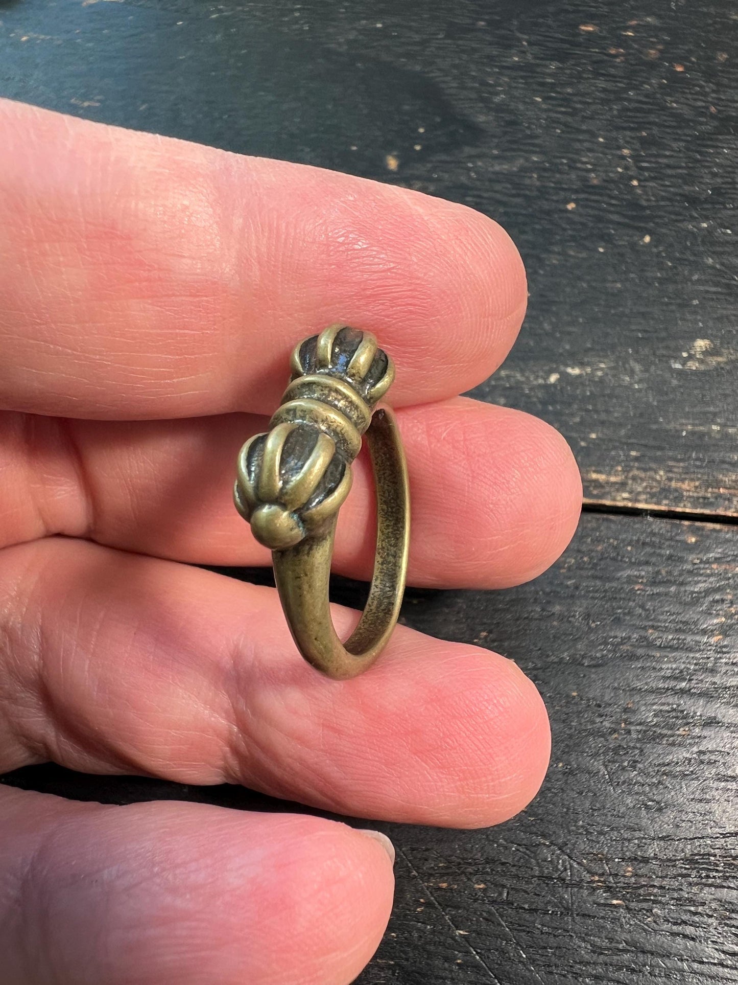Tibetan Buddhist Brass Vajra Ring | Handmade Dorje Amulet Jewelry | Spiritual Protection | Adjustable Size | Nepal Tibet Art