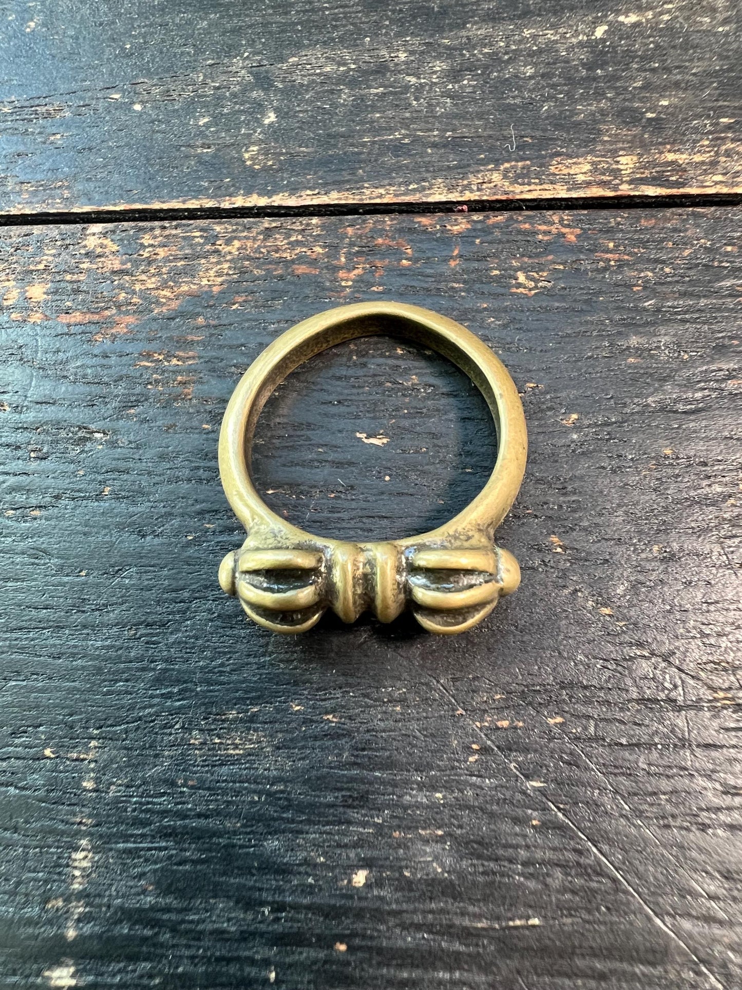 Tibetan Buddhist Brass Vajra Ring | Handmade Dorje Amulet Jewelry | Spiritual Protection | Adjustable Size | Nepal Tibet Art