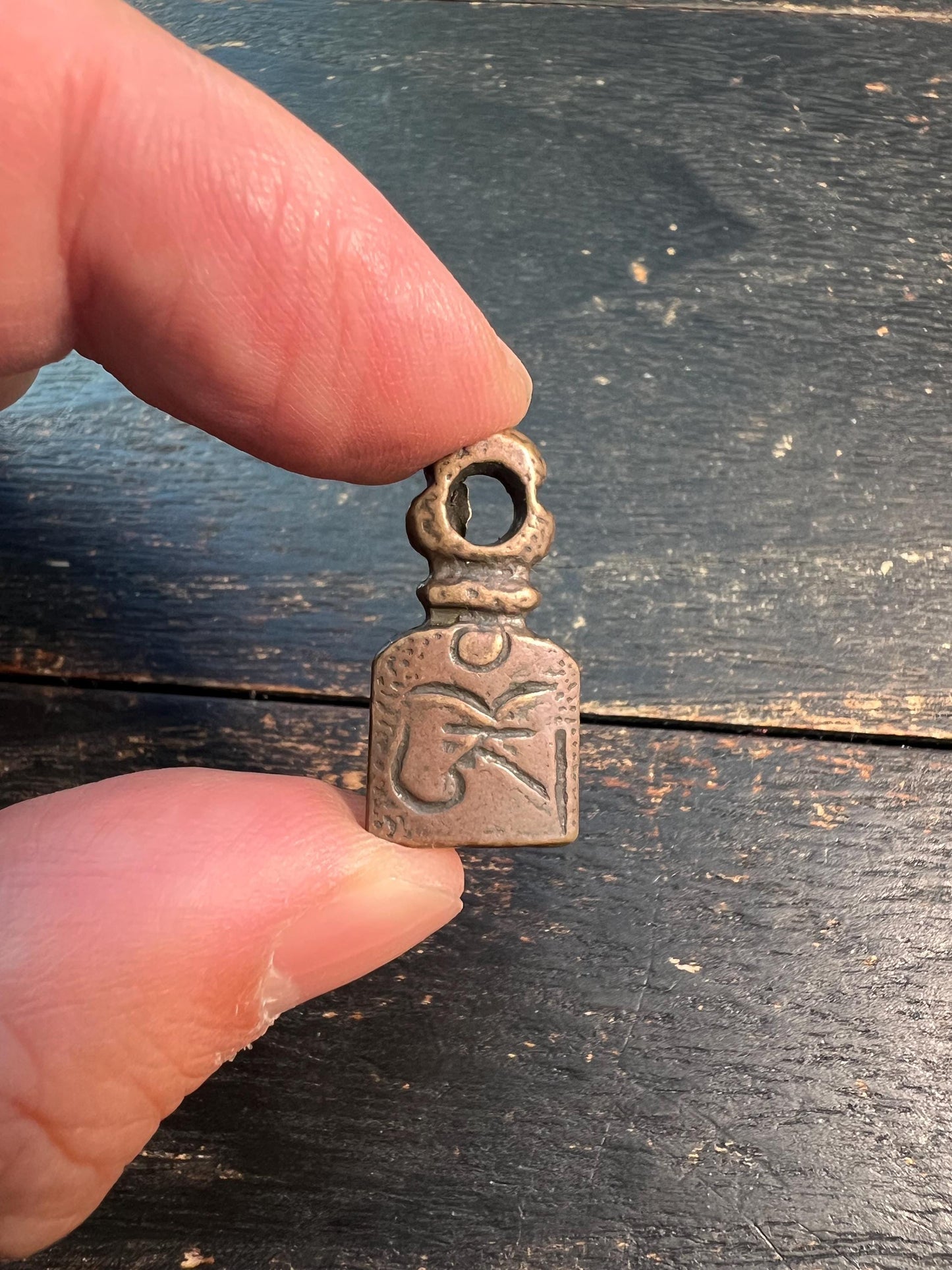 Handmade Tibetan Mantra Pendant, “Om” Symbol Mala Guru Bead, Brass Six Syllable Mantra Charm