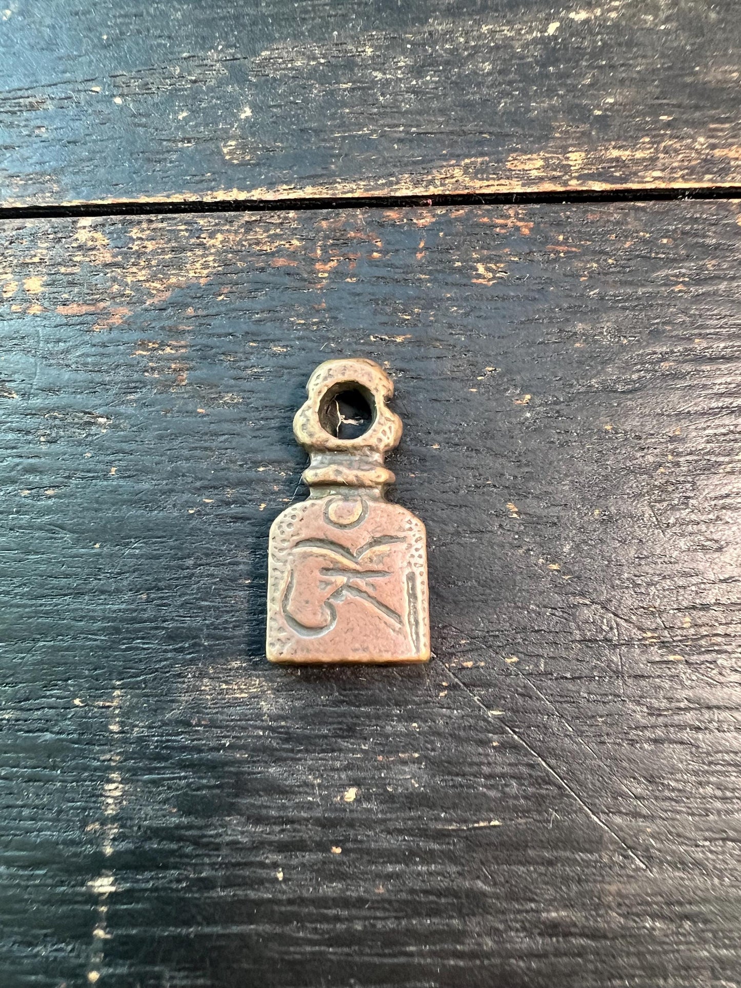Handmade Tibetan Mantra Pendant, “Om” Symbol Mala Guru Bead, Brass Six Syllable Mantra Charm