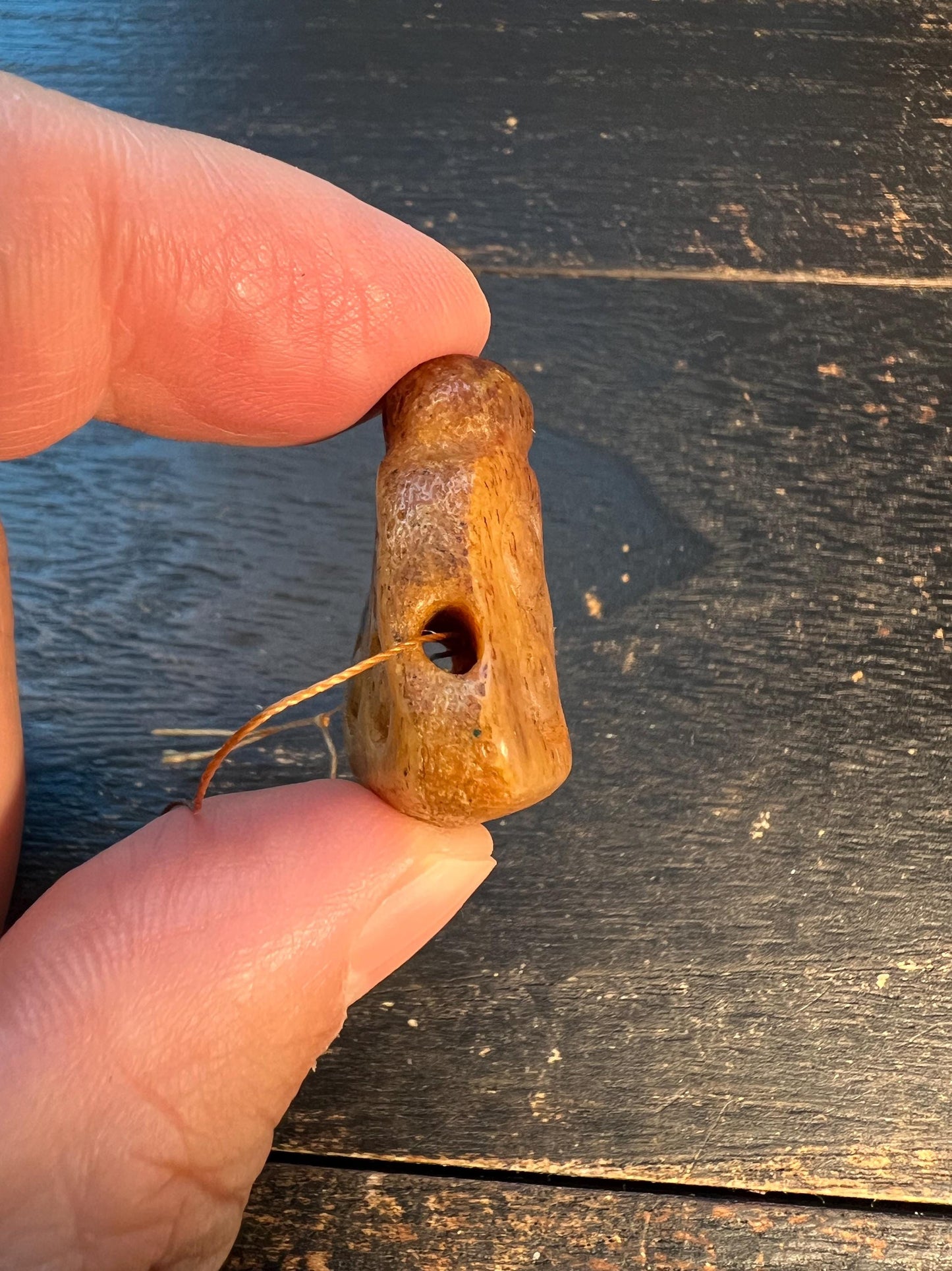 Hand-Carved Yak Bone Guru Bead | Three-Hole Mala Connector | Dice Motif (Four Dots) | Tibetan Buddhist Focal Bead