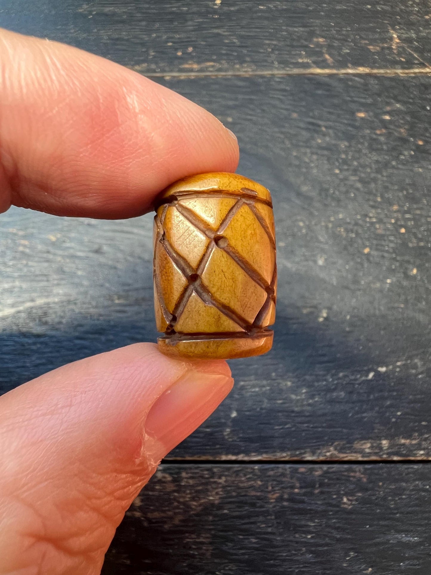 Hand-Carved Tibetan Yak Bone Barrel Bead | Nepal Buddhist Mala Spacer | Vintage Prayer Bead