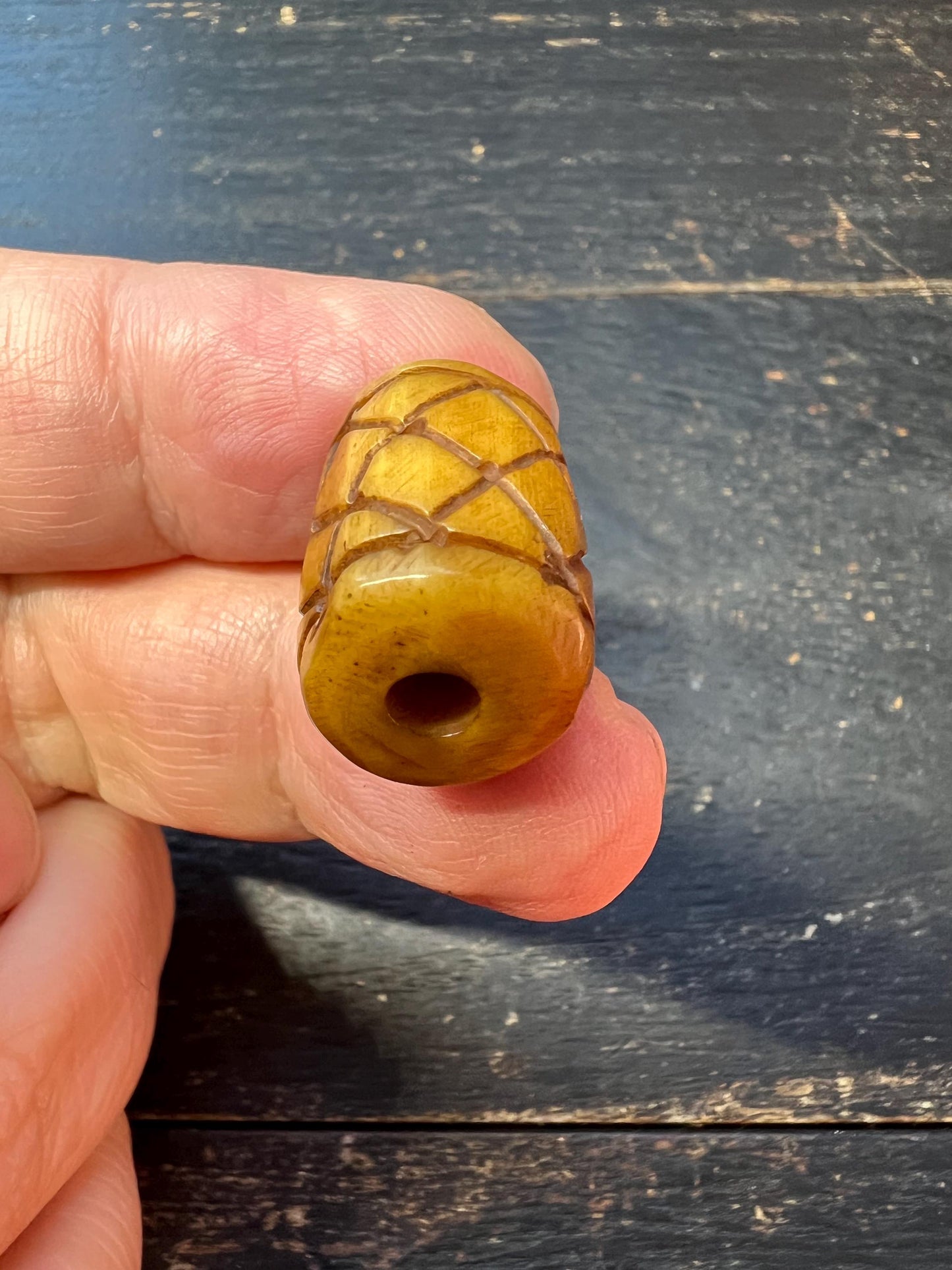 Hand-Carved Tibetan Yak Bone Barrel Bead | Nepal Buddhist Mala Spacer | Vintage Prayer Bead