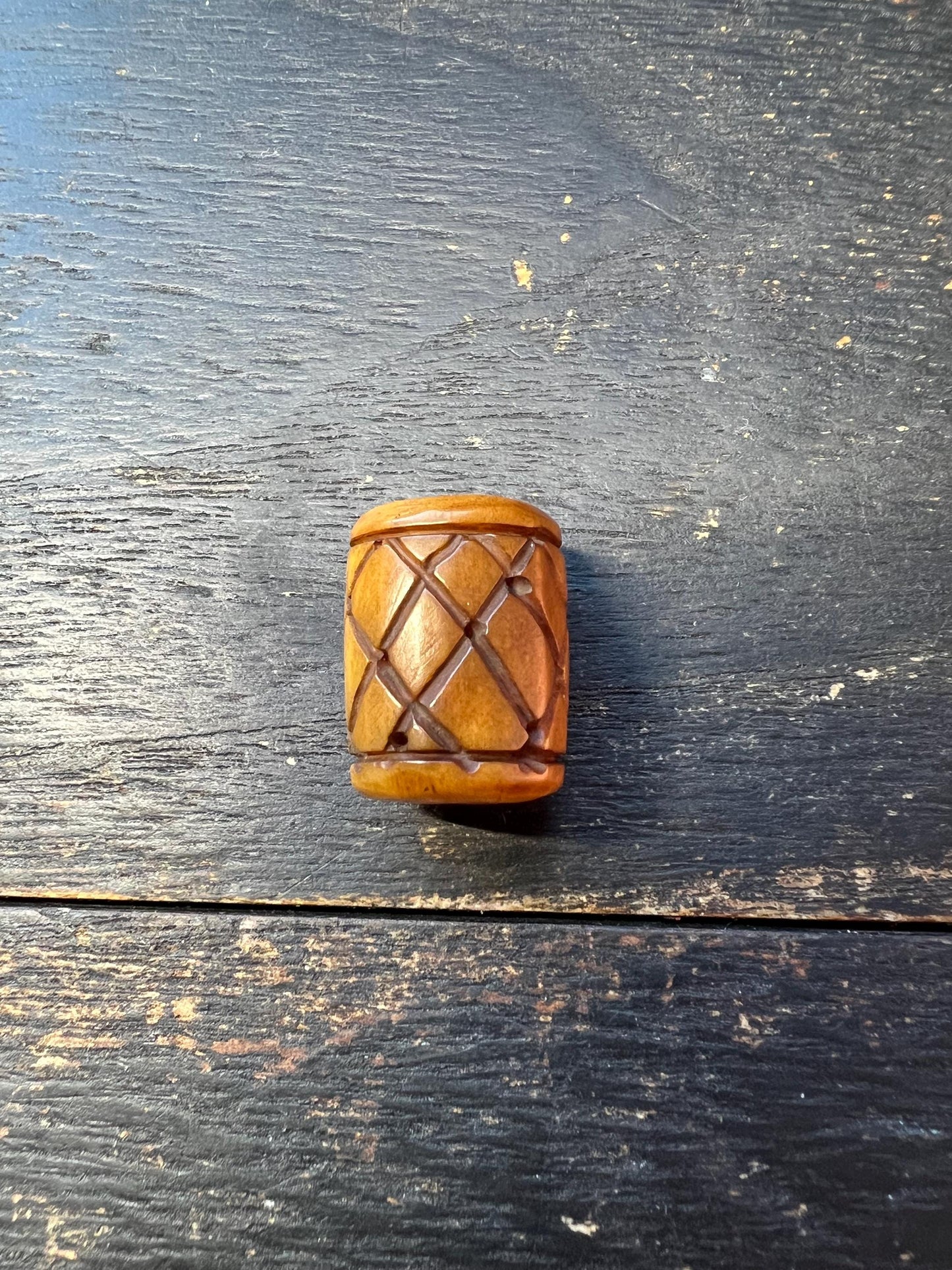 Hand-Carved Tibetan Yak Bone Barrel Bead | Nepal Buddhist Mala Spacer | Vintage Prayer Bead