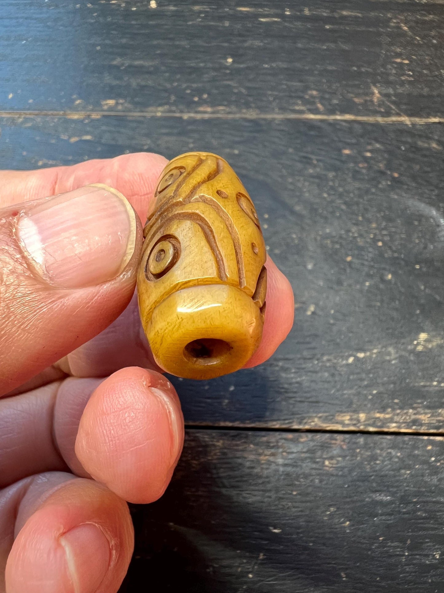 Hand-Carved Tibetan Yak Bone Dzi Bead – Vintage-Style Amulet, Mala or Necklace Pendant, Eye Motif