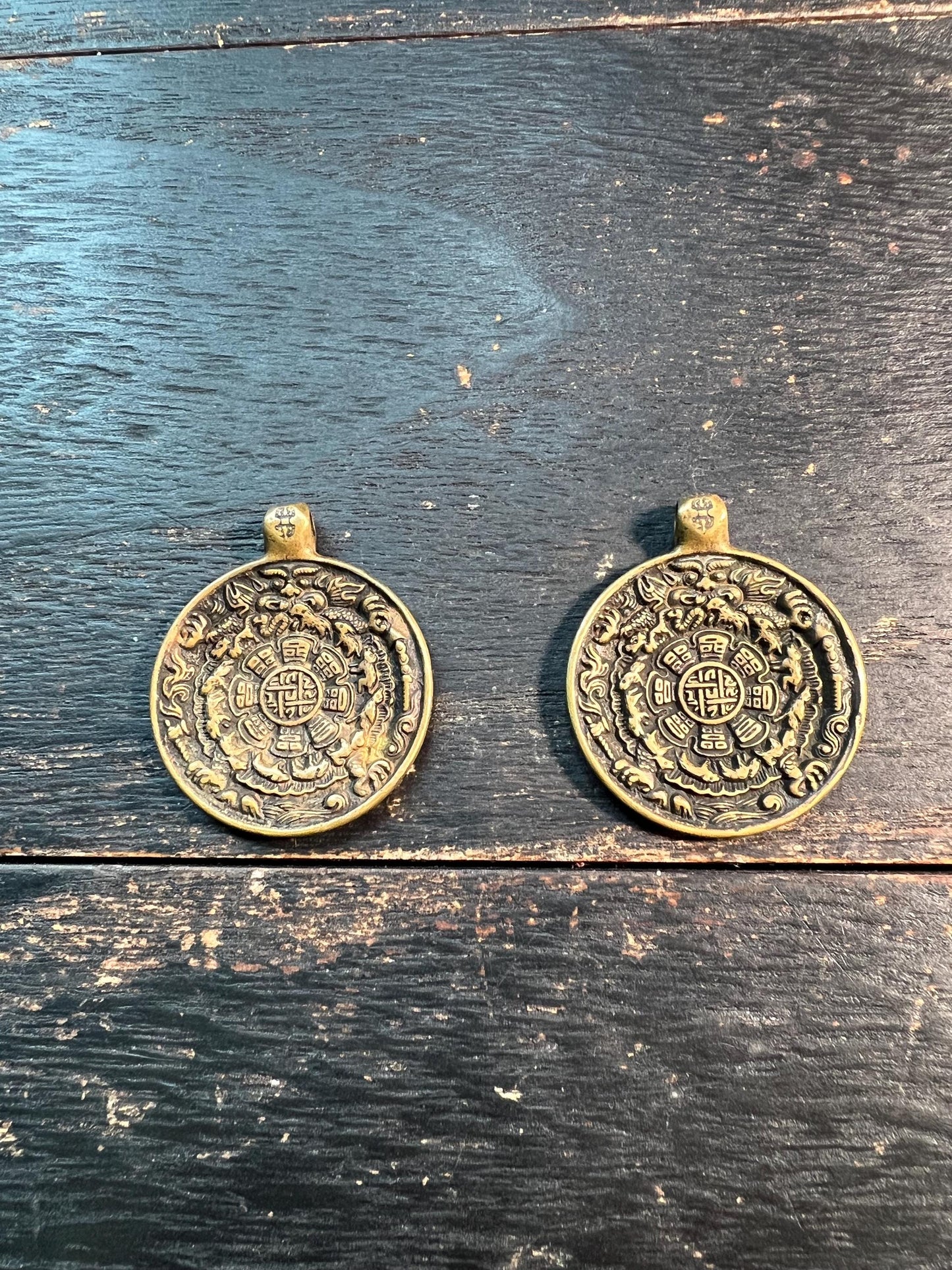Tibetan Nine Palace Bagua Amulet Pendant | Double-Sided Protection Talisman | Bronze or Brass Feng Shui Charm