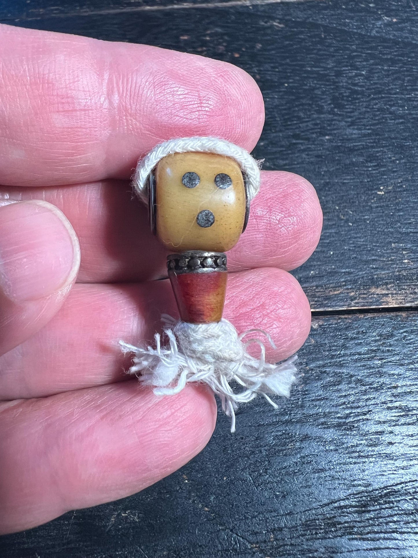 Hand-Carved Nepal Tibet Buddhist Camel Bone Guru Bead – Silver Embedded Dice Mala Prayer Bead – Unique Tibetan Amulet