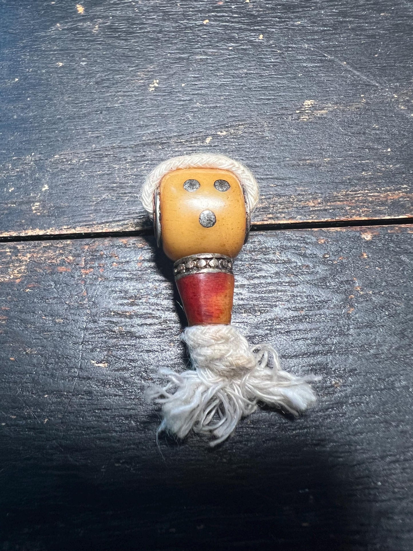 Hand-Carved Nepal Tibet Buddhist Camel Bone Guru Bead – Silver Embedded Dice Mala Prayer Bead – Unique Tibetan Amulet