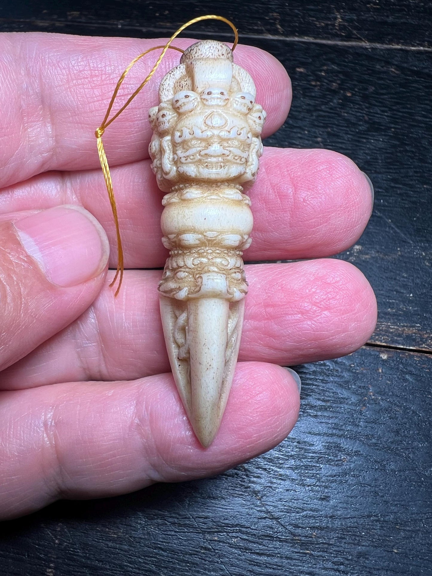 Deer Antler Phurpa Amulet – 6 cm Tibetan Ritual Kila Dagger, Vajrakilaya Protection Talisman, Shamanic Tool from Himalaya