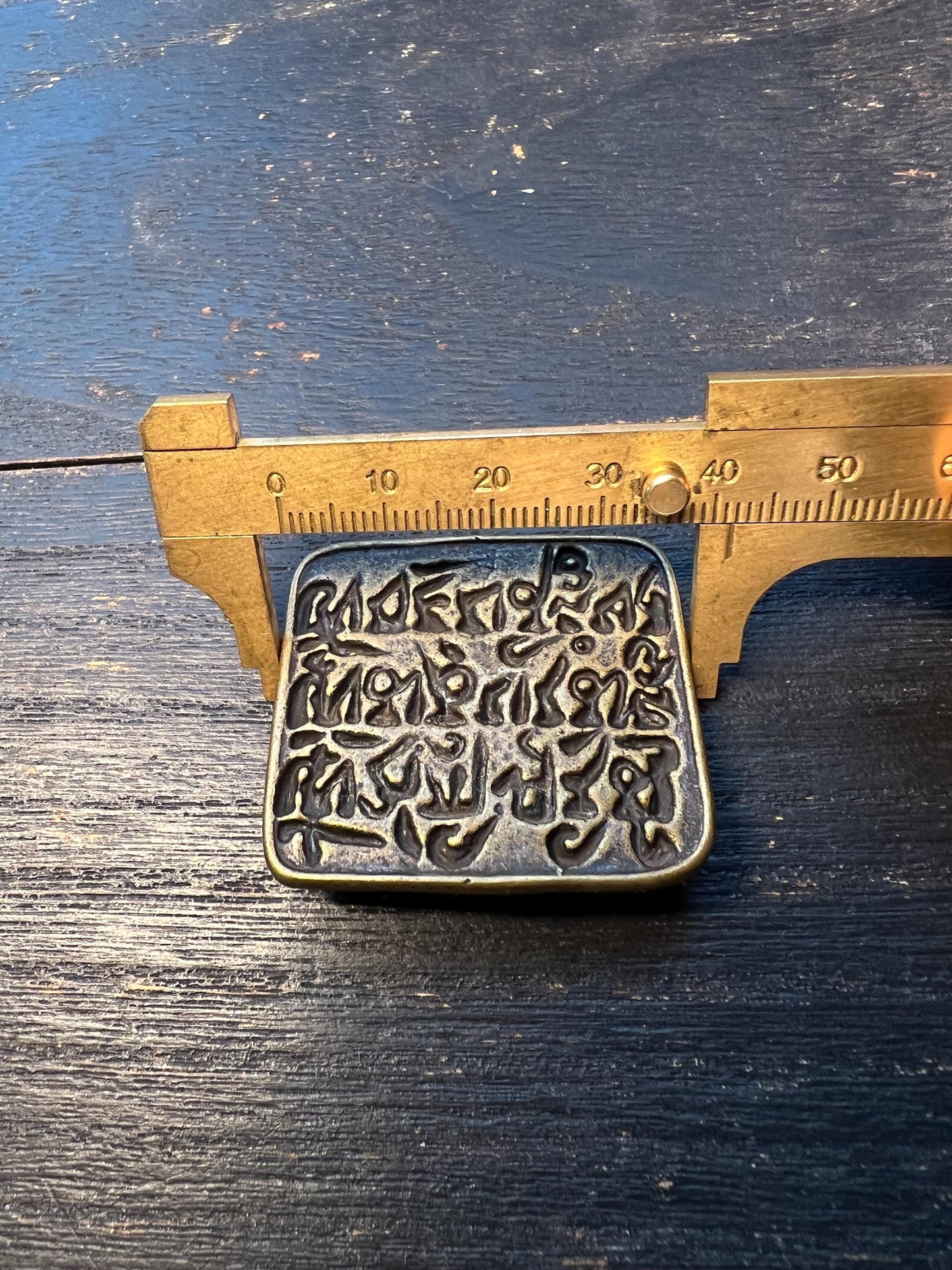 Vintage Tibetan Buddhism Sanskrit Seal Stamp, Confucian Classics Brass Amulet
