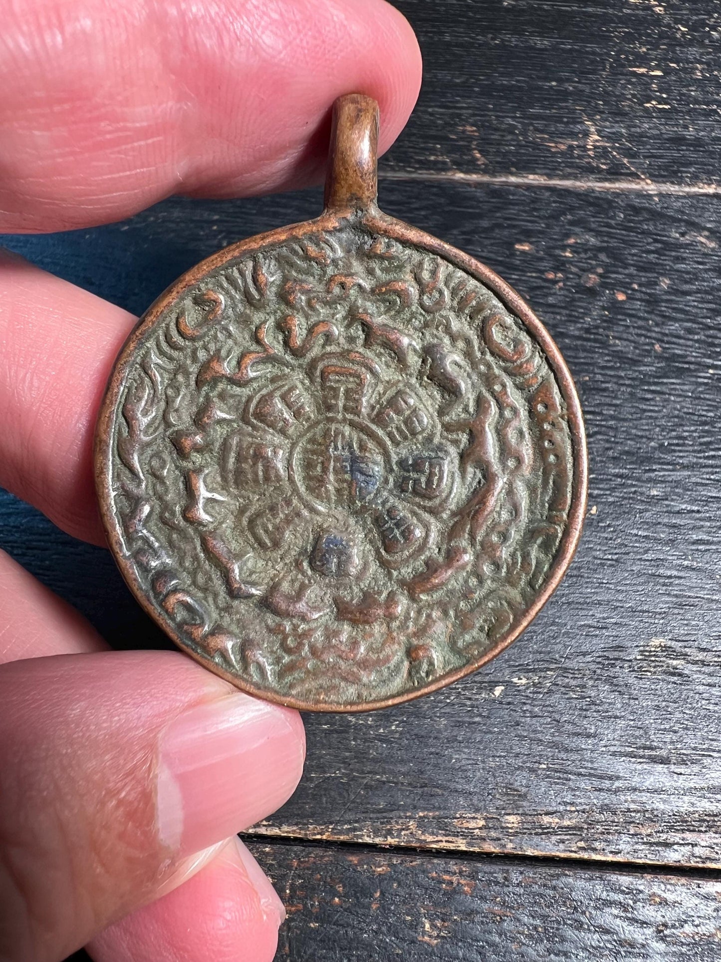 Antique-Style Tibetan Nine Palaces Talisman Pendant | Brass Nine Square Amulet | Feng Shui Protection Charm | Buddhist Mandala Medallion