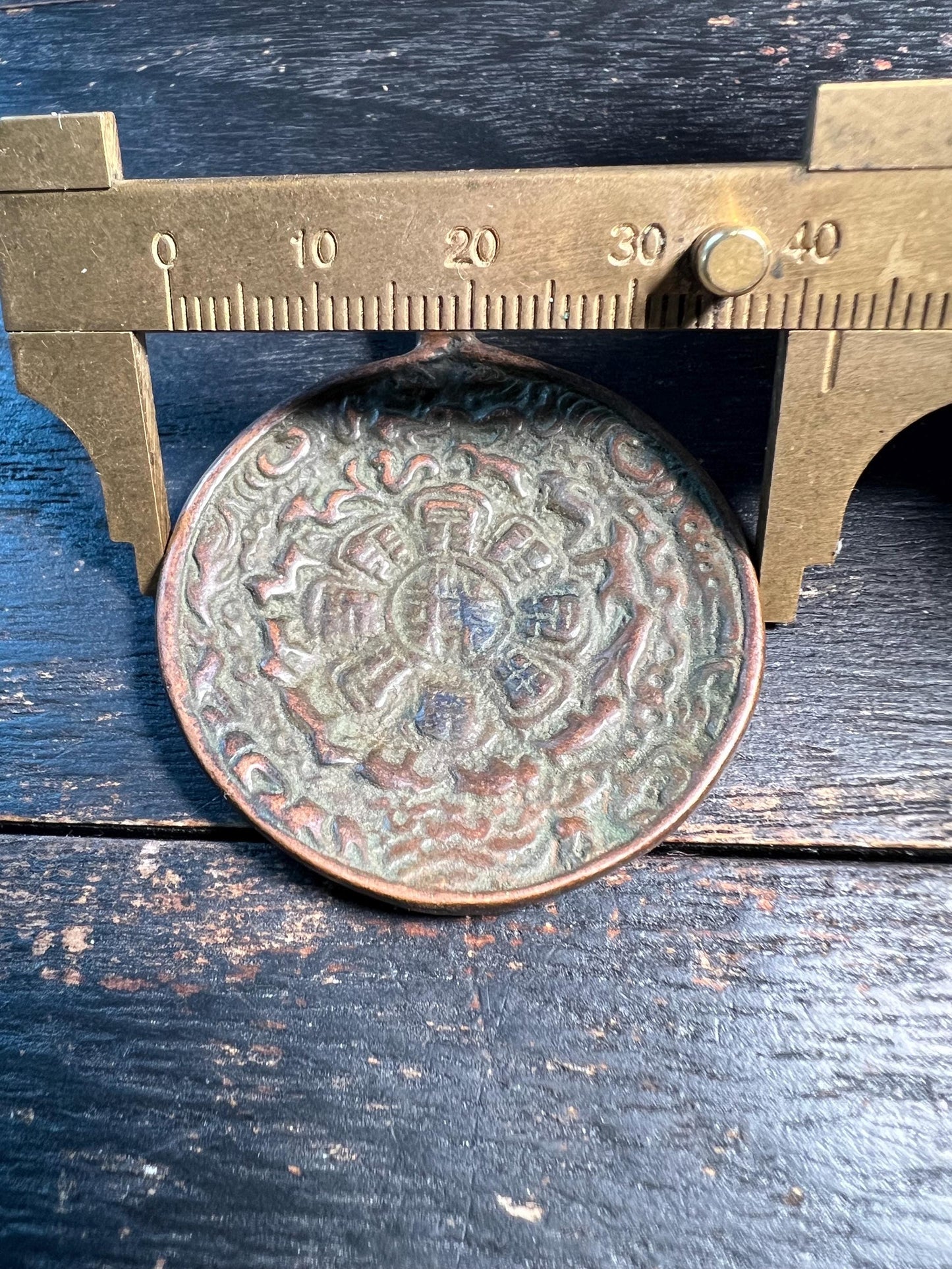 Antique-Style Tibetan Nine Palaces Talisman Pendant | Brass Nine Square Amulet | Feng Shui Protection Charm | Buddhist Mandala Medallion