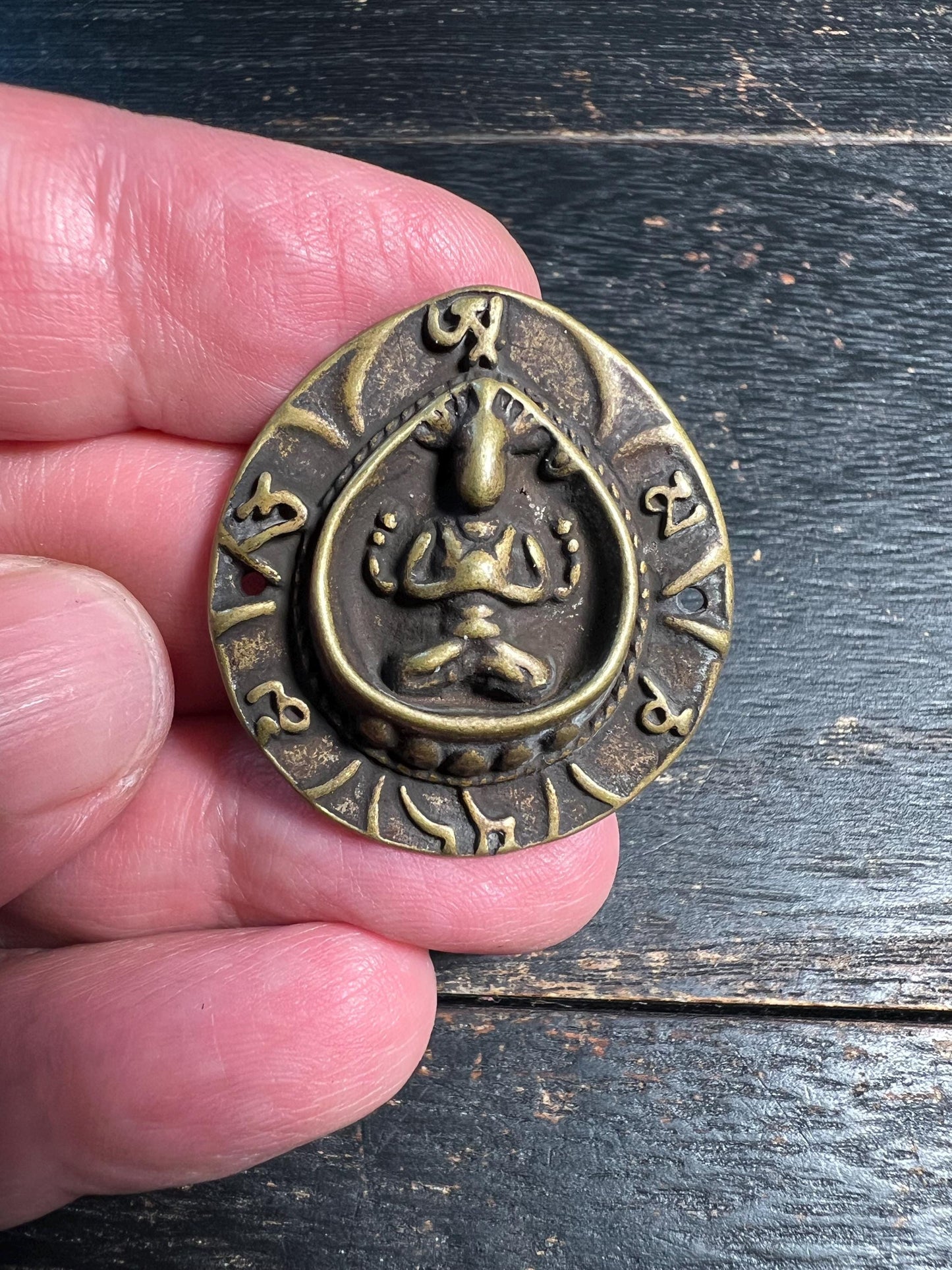 Vintage Tibetan Brass Kwan Yin Amulet | Four-Walled Avalokiteshvara Pendant | Buddhist Protection Talisman