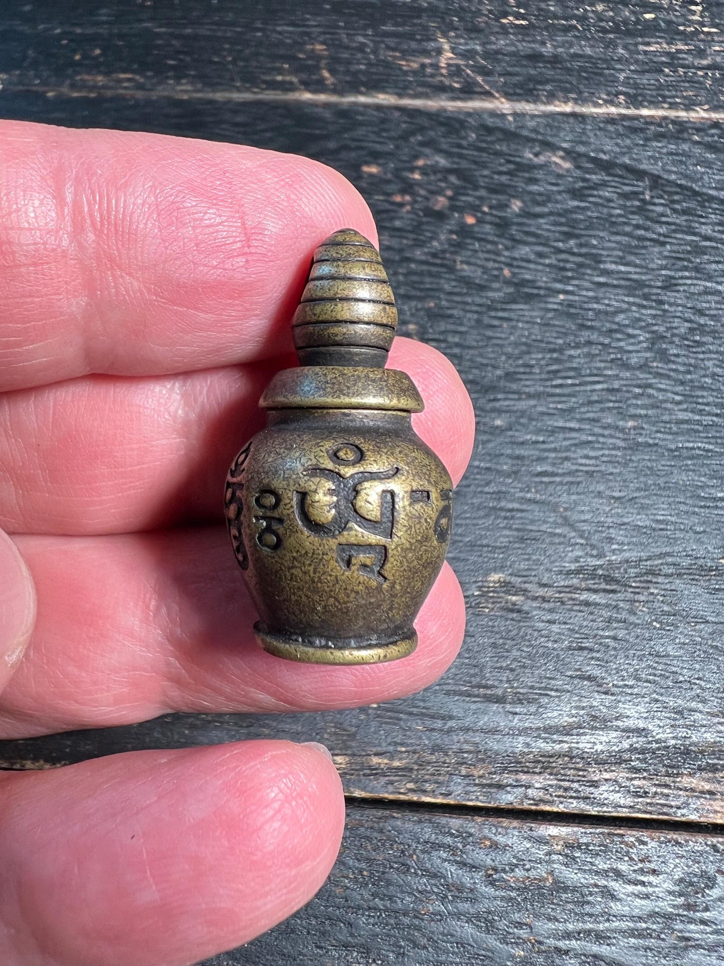 Vintage Tibetan Brass Treasure Vase Amulet | Buddhist Copper Pot Talisman Pendant | Tibetan Wealth Vase Mini Statue