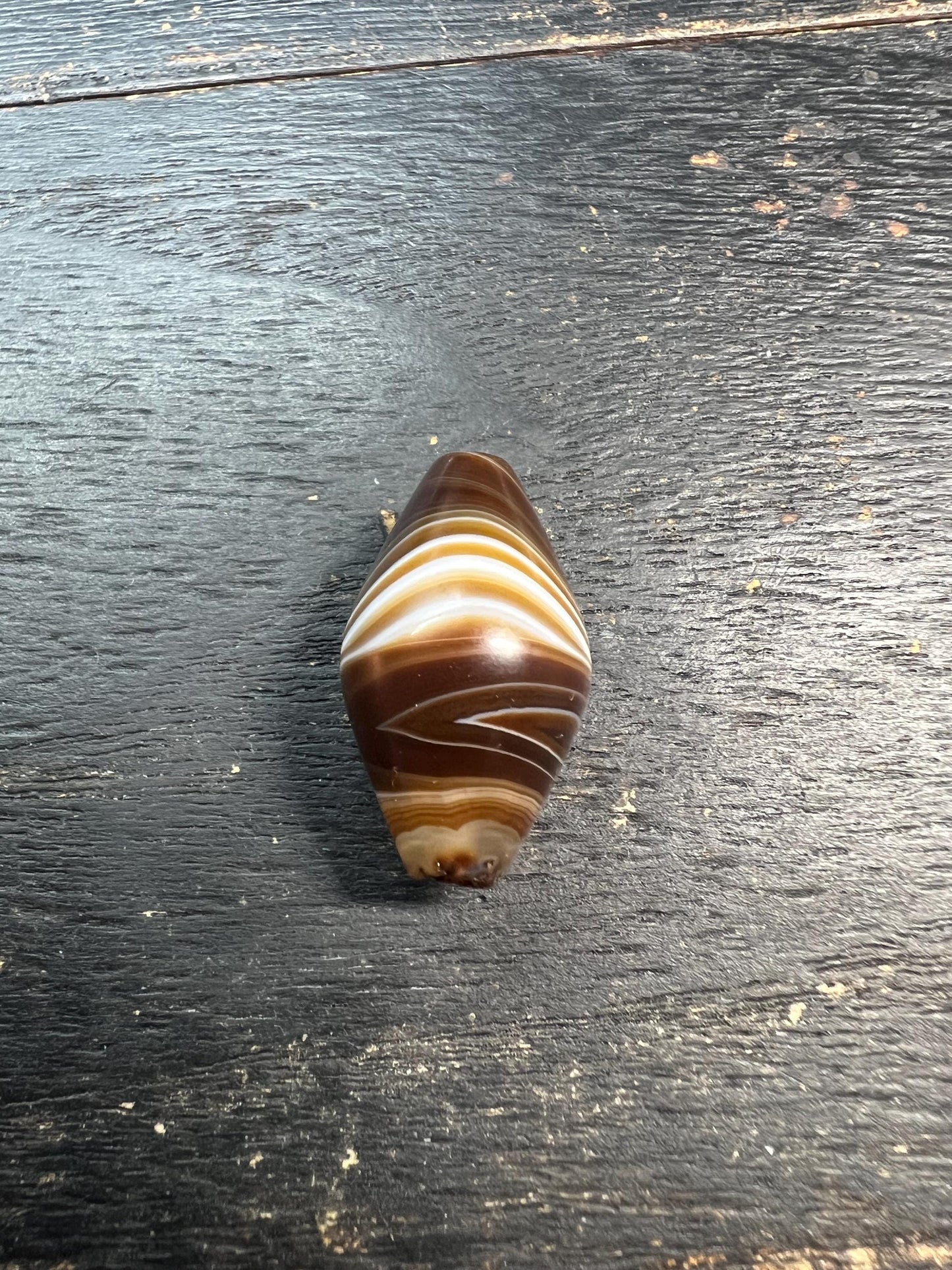 Nepal Tibet Buddhist Dzi Shaped Banded Agate Medicine Bead, Himalayan Spiritual Amulet, Antique Healing Talisman