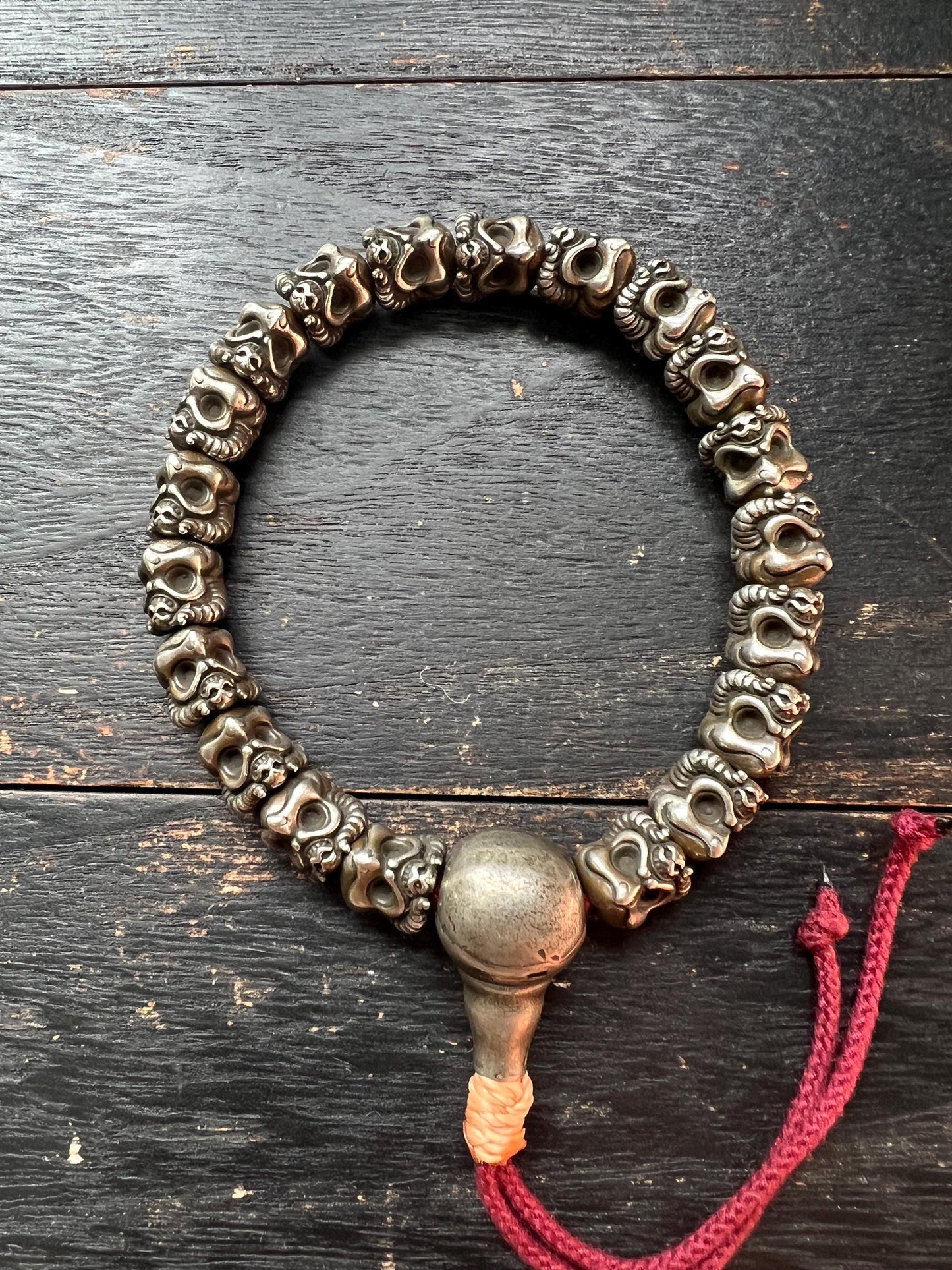 White Brass Garuda Skull Ritual Bracelet | Tibetan Buddhist Meditation Mala | Handcrafted Vajra Amulet for Protection | Himalayan Spiritual