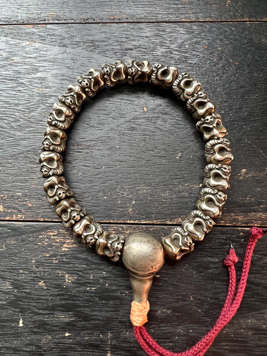 White Brass Garuda Skull Ritual Bracelet | Tibetan Buddhist Meditation Mala | Handcrafted Vajra Amulet for Protection | Himalayan Spiritual