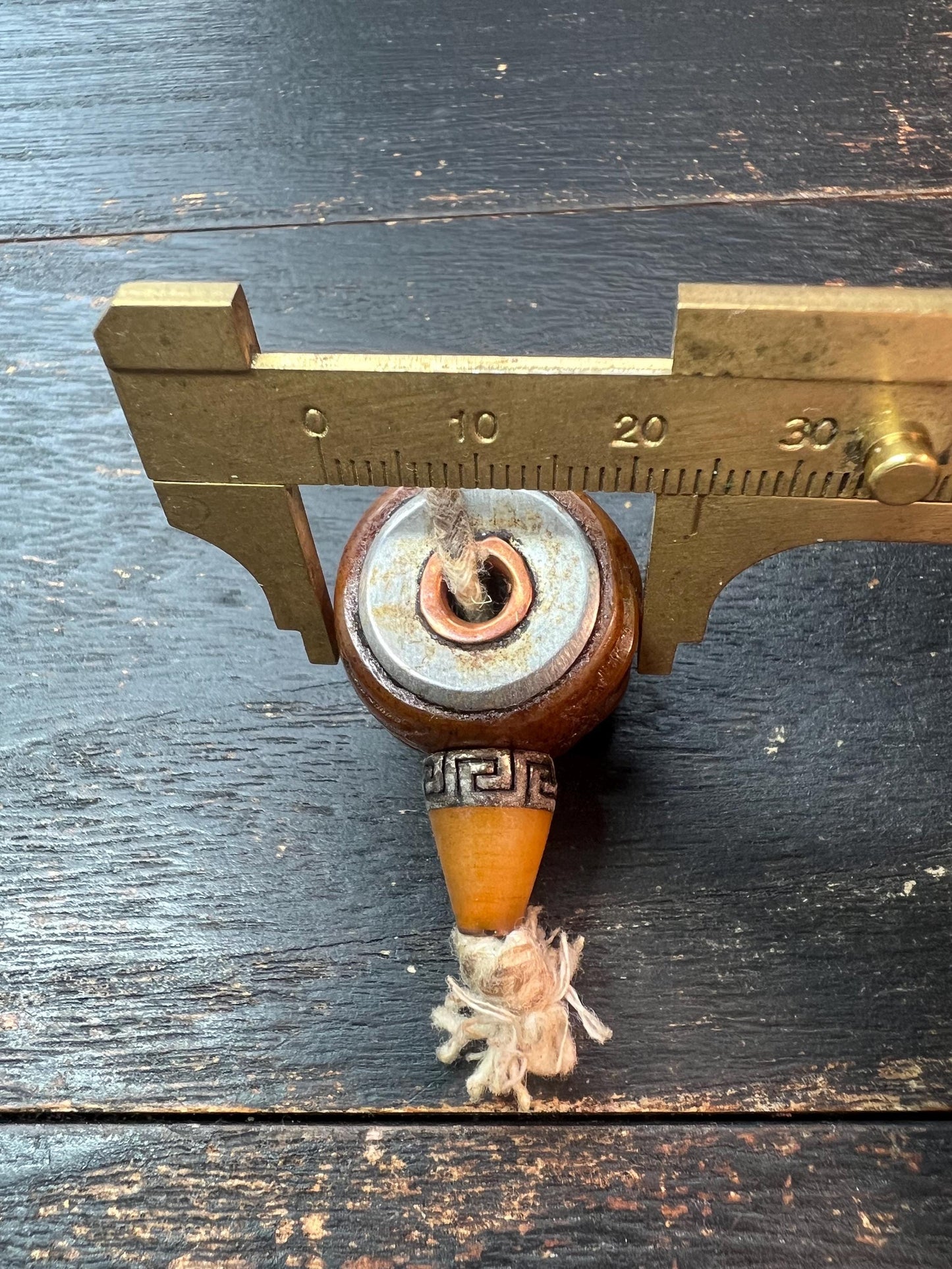 Hand-Carved Tibetan Yak Bone Guru Bead with Citipati Protector & (Om) Mantra – Spiritual Mala Connector with Brass Accent