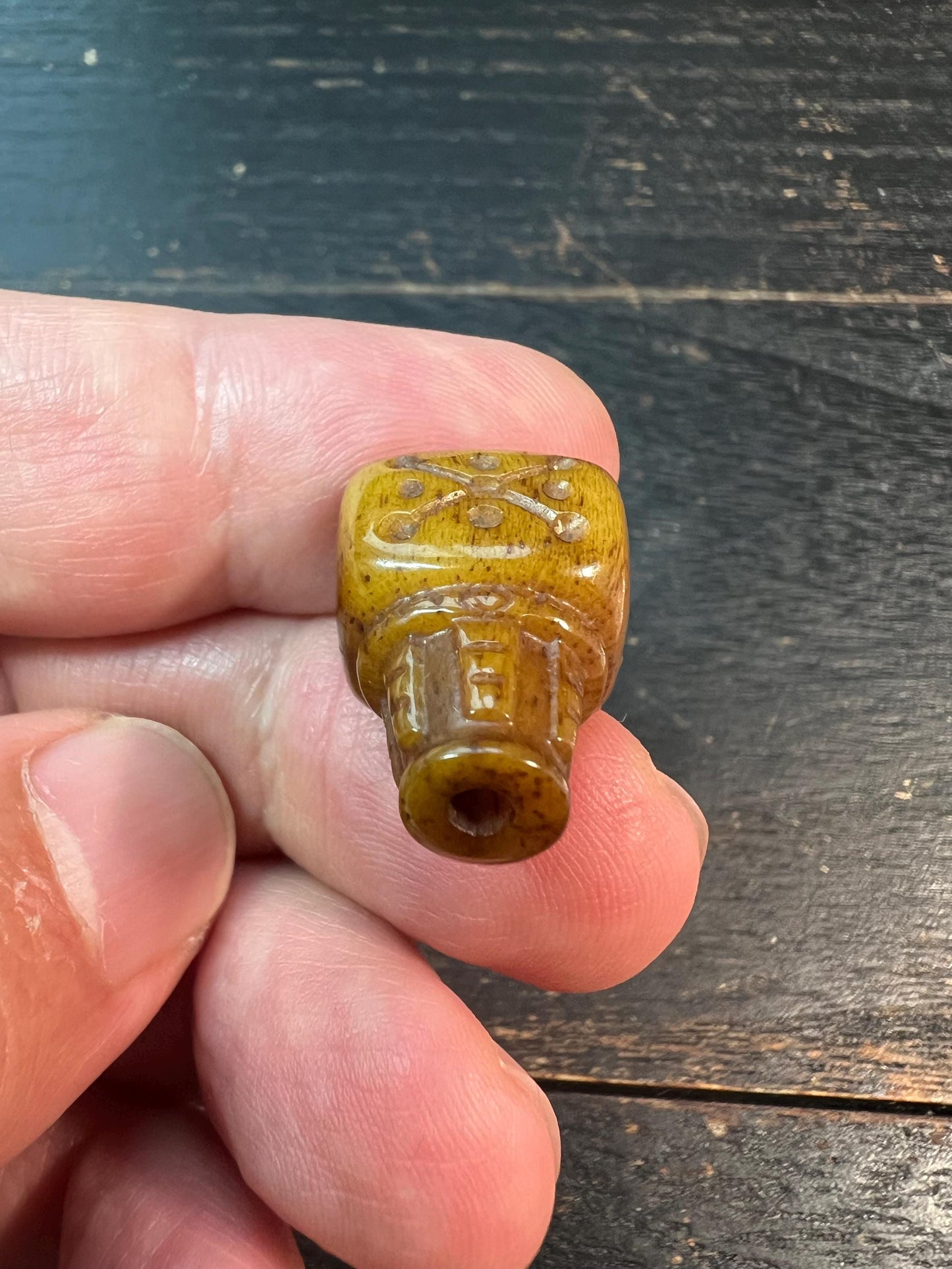 Tibetan Yak Bone Three-Way Guru Bead – Hand-Carved Mantra Dot Pattern