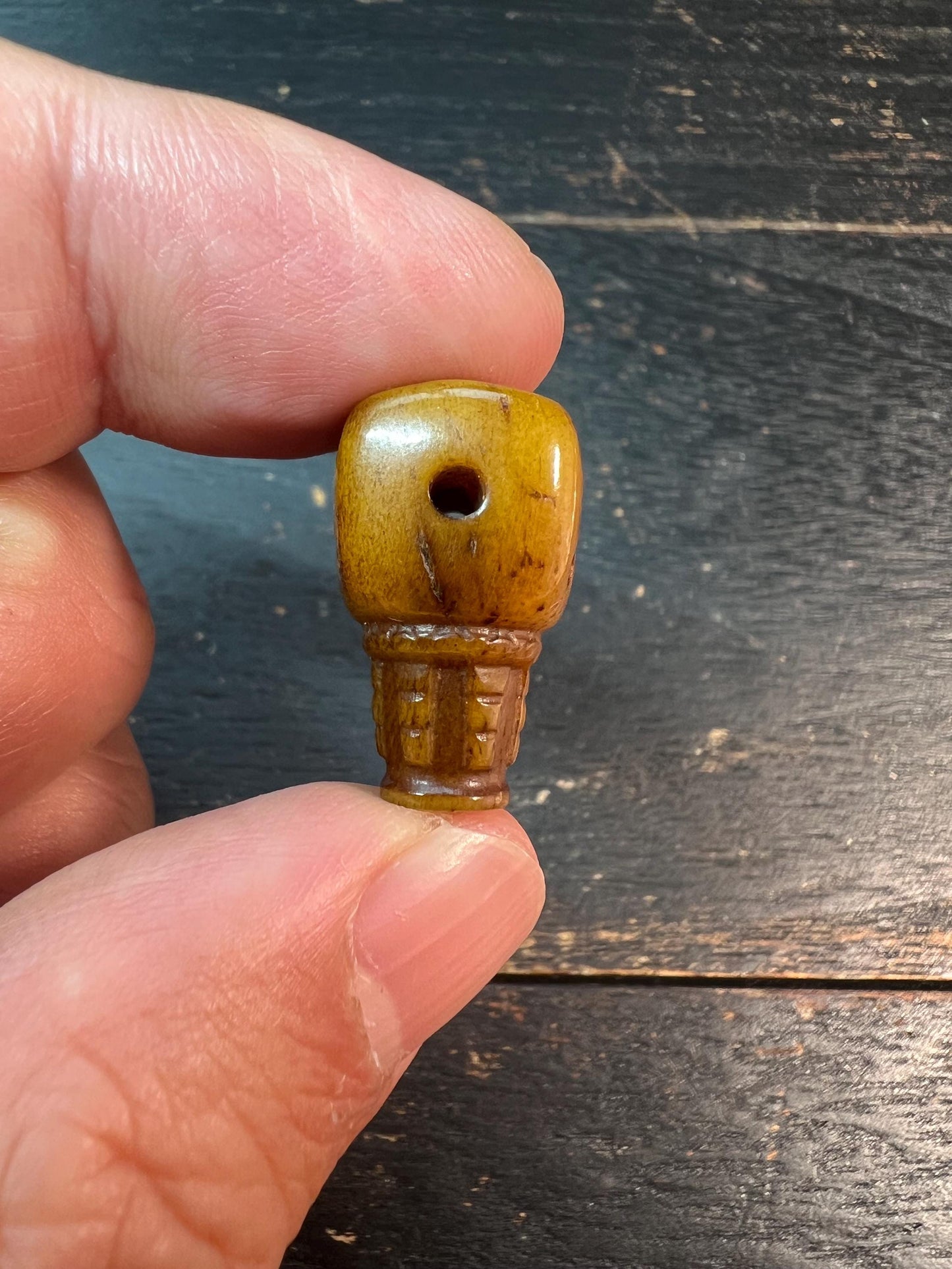 Tibetan Yak Bone Three-Way Guru Bead – Hand-Carved Mantra Dot Pattern
