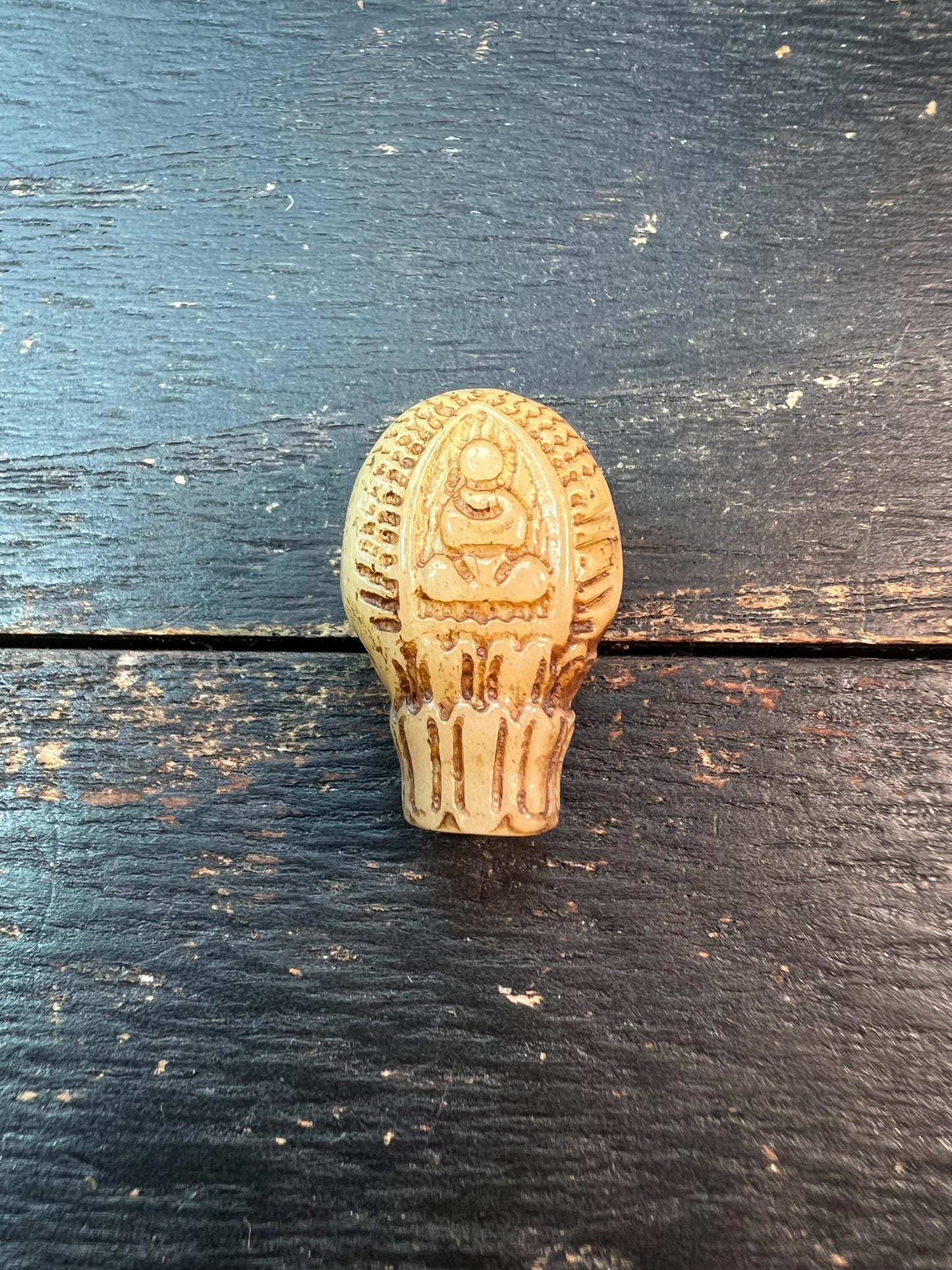 Tibetan Camel Bone Guru Bead – Carved Buddha & Mantra Dots, Three-Way Connector