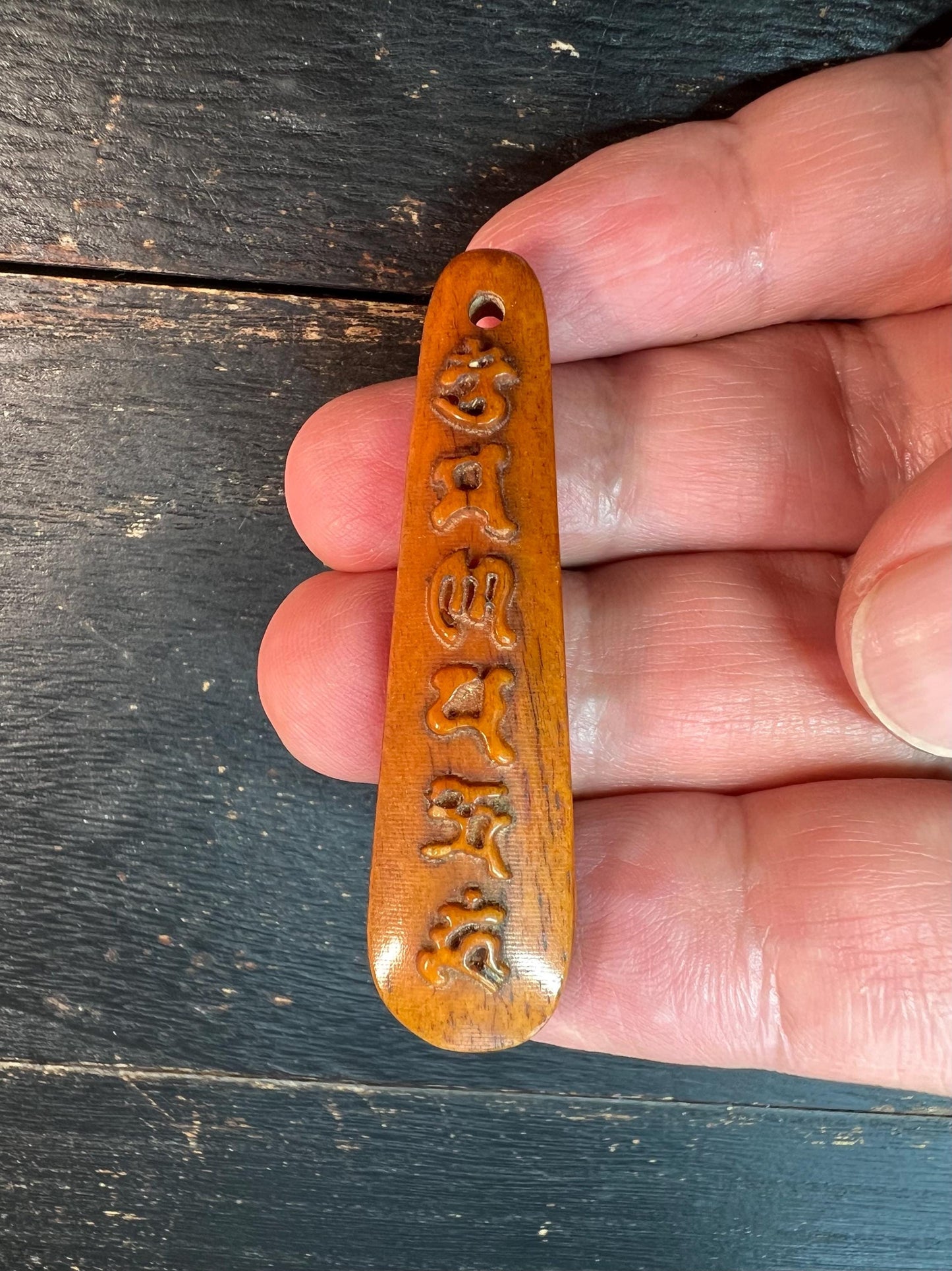 Tibetan Yak Bone Pendant – Hand-Carved Six-Syllable Mantra (“Om Mani Padme Hum”)