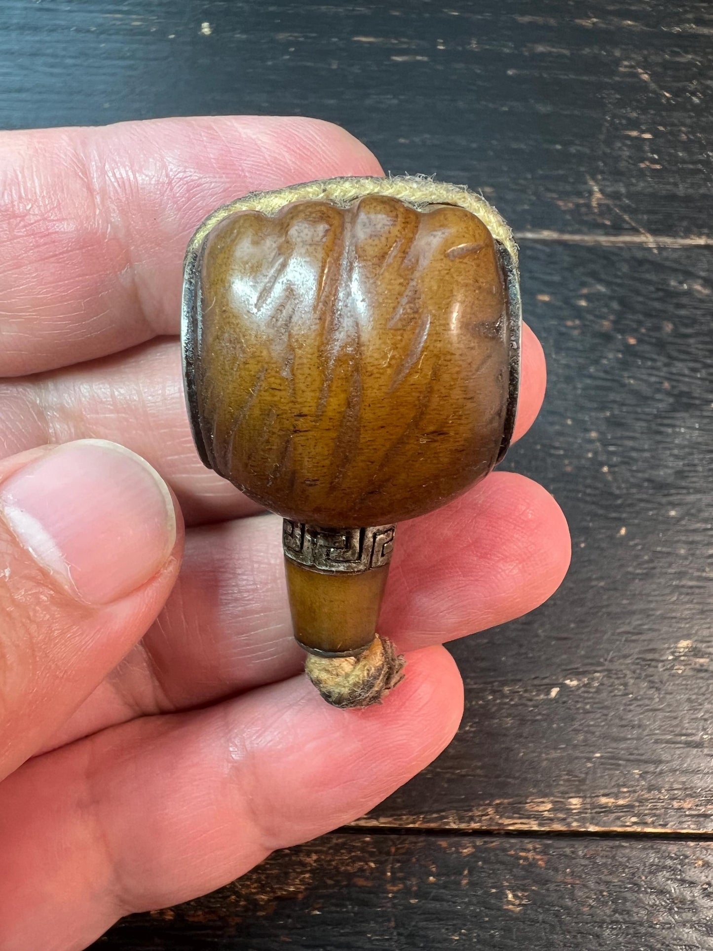 Hand-Carved Yak Bone Fist Guru Bead | Tibetan Mala Connector | Protection & Strength Symbol