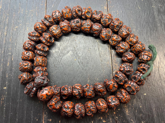 54 Vajra Bodhi Seed Mala – 18mm Charnel Ground Citipati Shaped Beads, 30 Inch, Tibetan Buddhist Prayer Beads, Large Vintage Style Meditatio