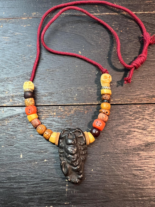 Tibetan Scorpion Totem Necklace — Cemetery Yak Bone, Bodhi Seed, Vintage Glass, Spiritual Amulet, Handcrafted Buddhist Protection