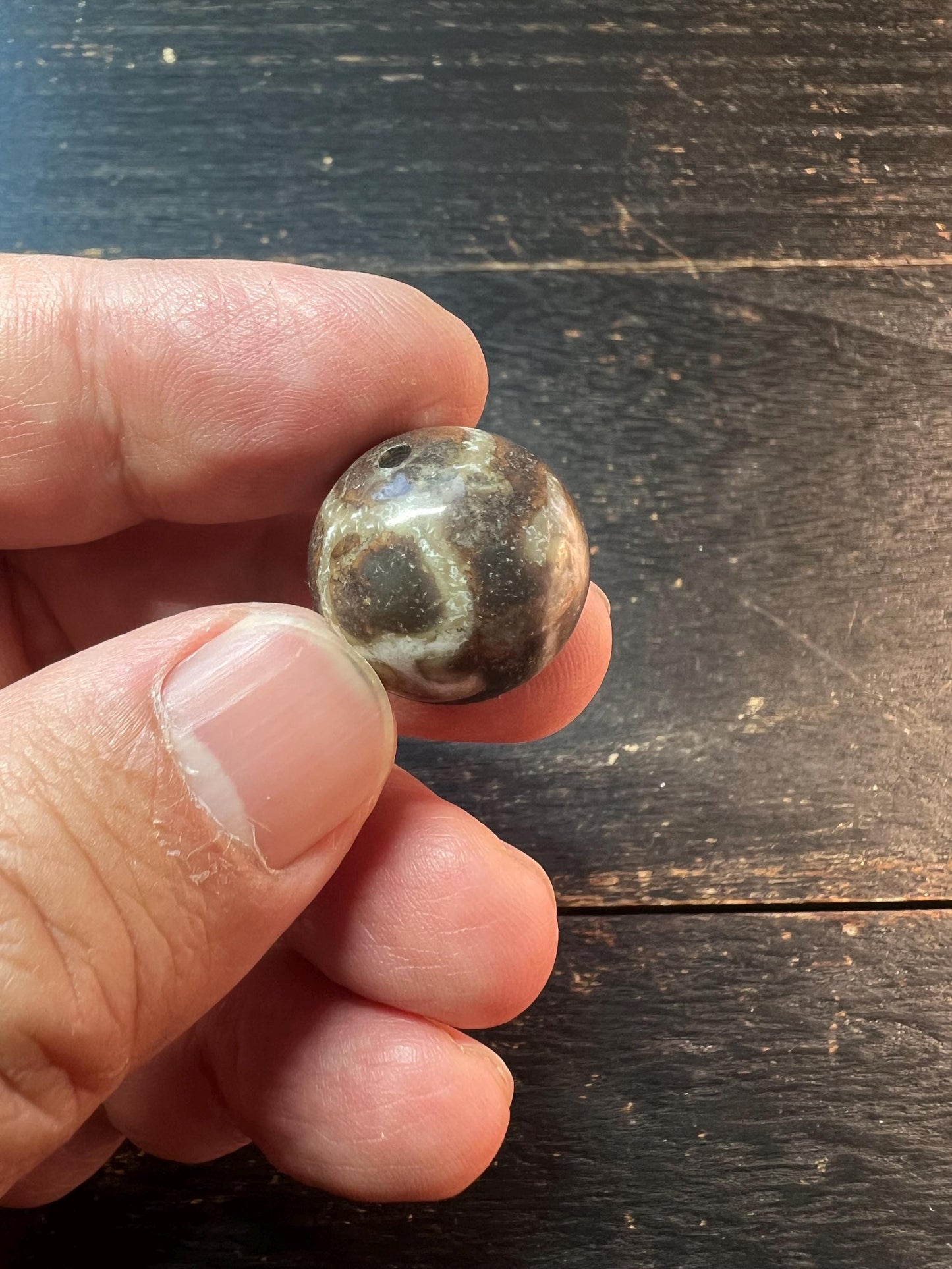 Handmade Tibetan Agate Bead – Natural Brown & White Round Gemstone for Jewelry Craft, Mala Supplies, Meditation Bead