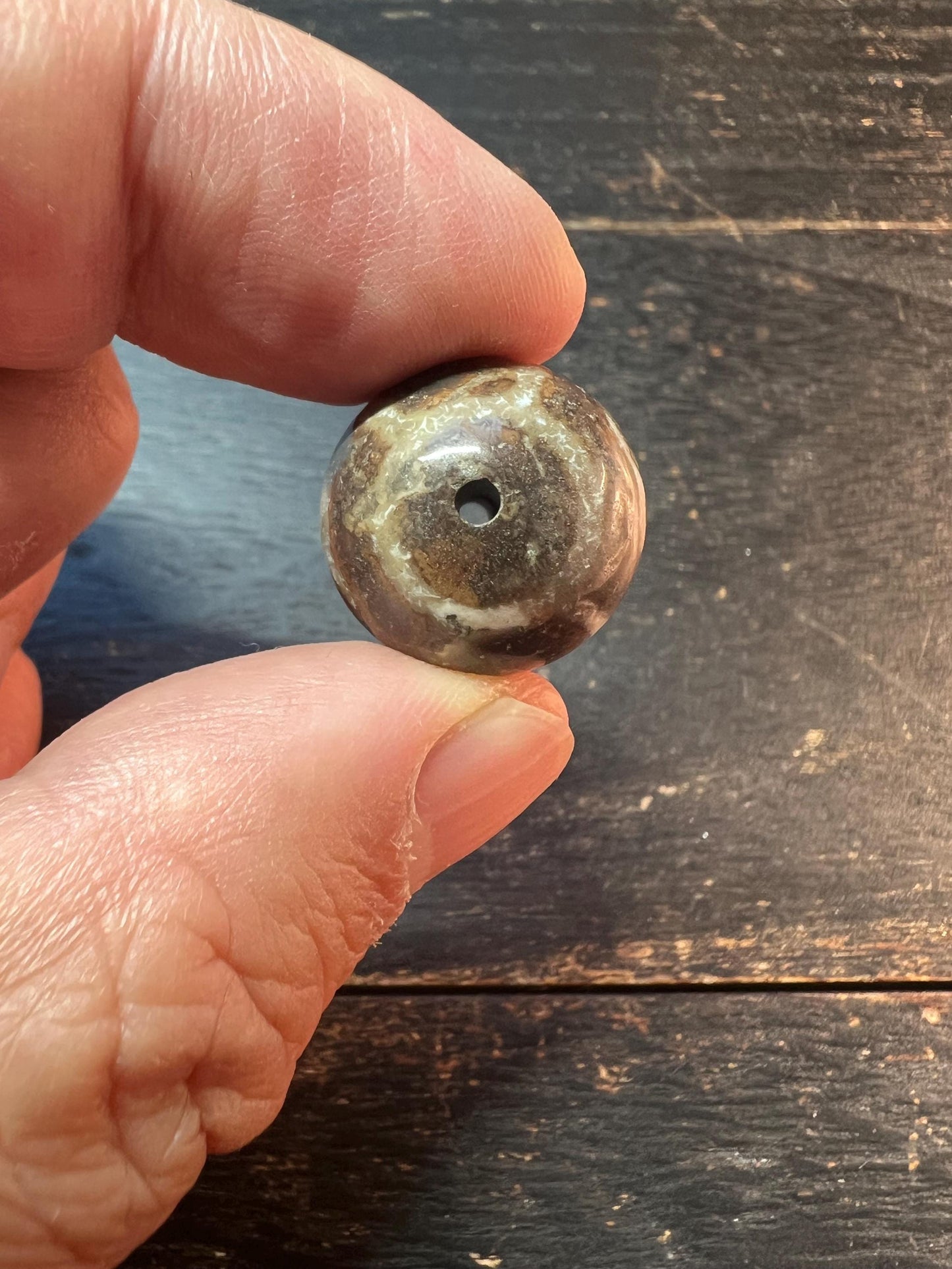 Handmade Tibetan Agate Bead – Natural Brown & White Round Gemstone for Jewelry Craft, Mala Supplies, Meditation Bead