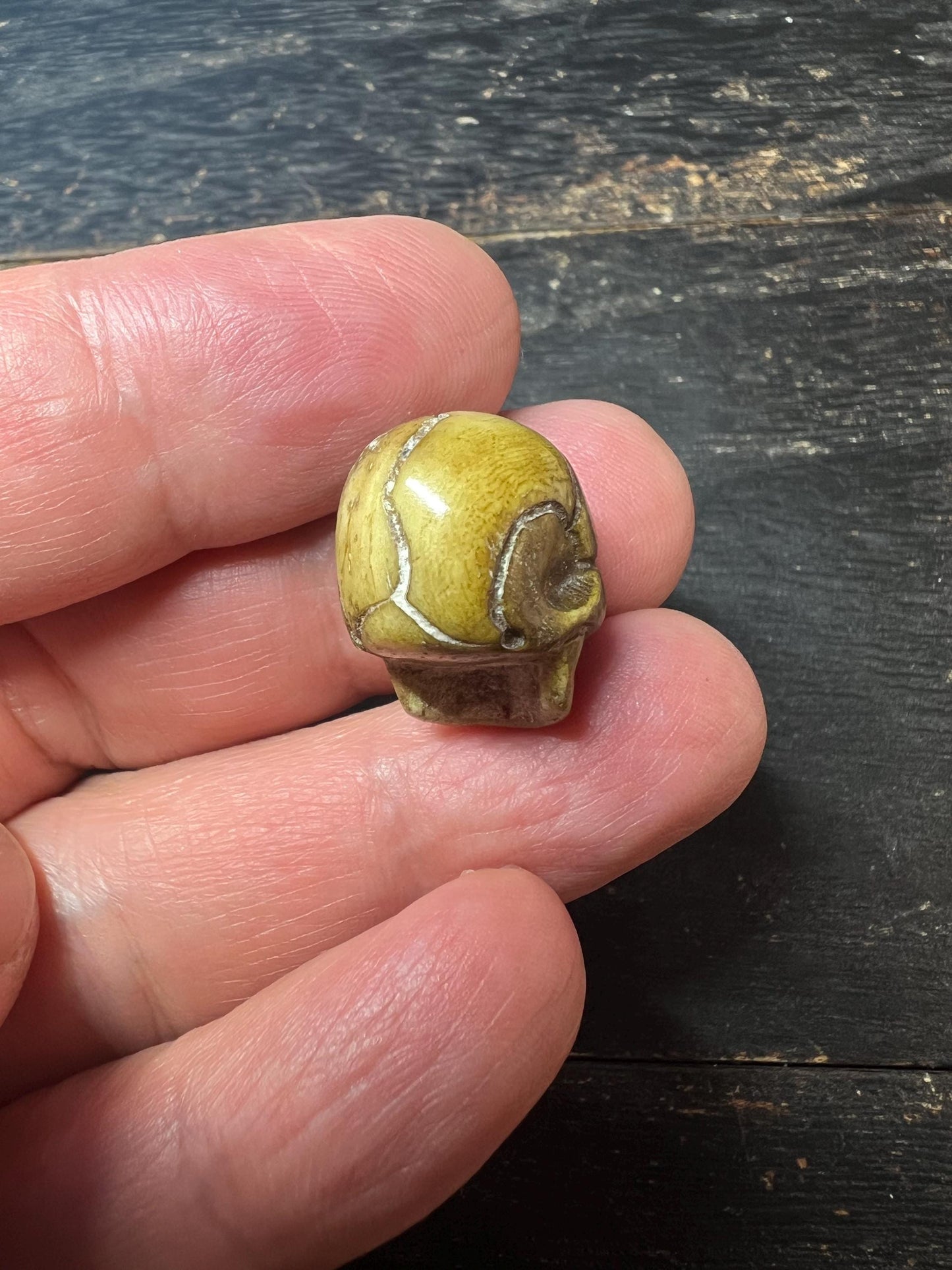 Hand-Carved Yak Bone Citipati Skull Bead | Tibetan Buddhist Charnel Ground Amulet | Impermanence Mala Centerpiece