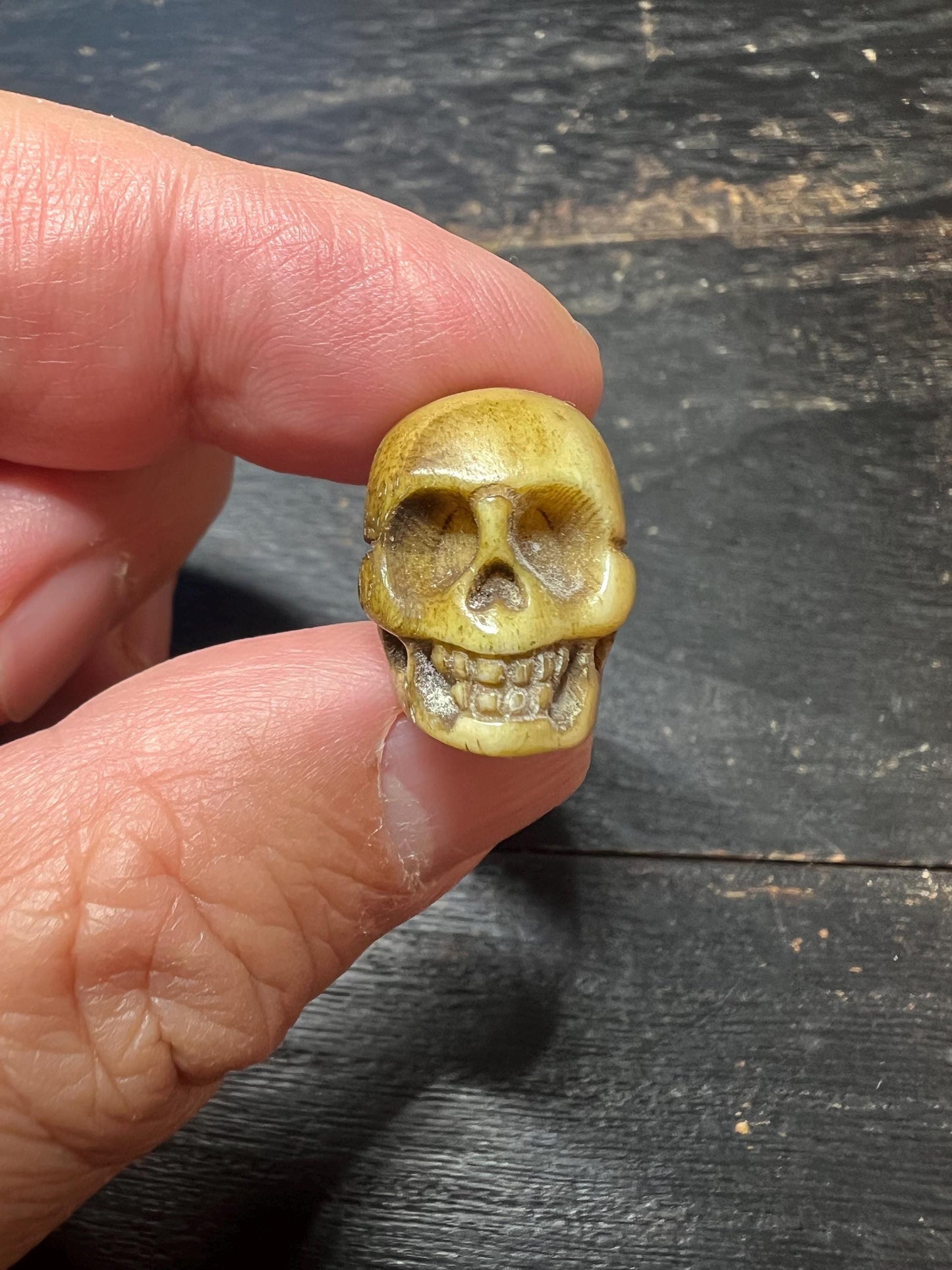 Hand-Carved Yak Bone Citipati Skull Bead | Tibetan Buddhist Charnel Ground Amulet | Impermanence Mala Centerpiece