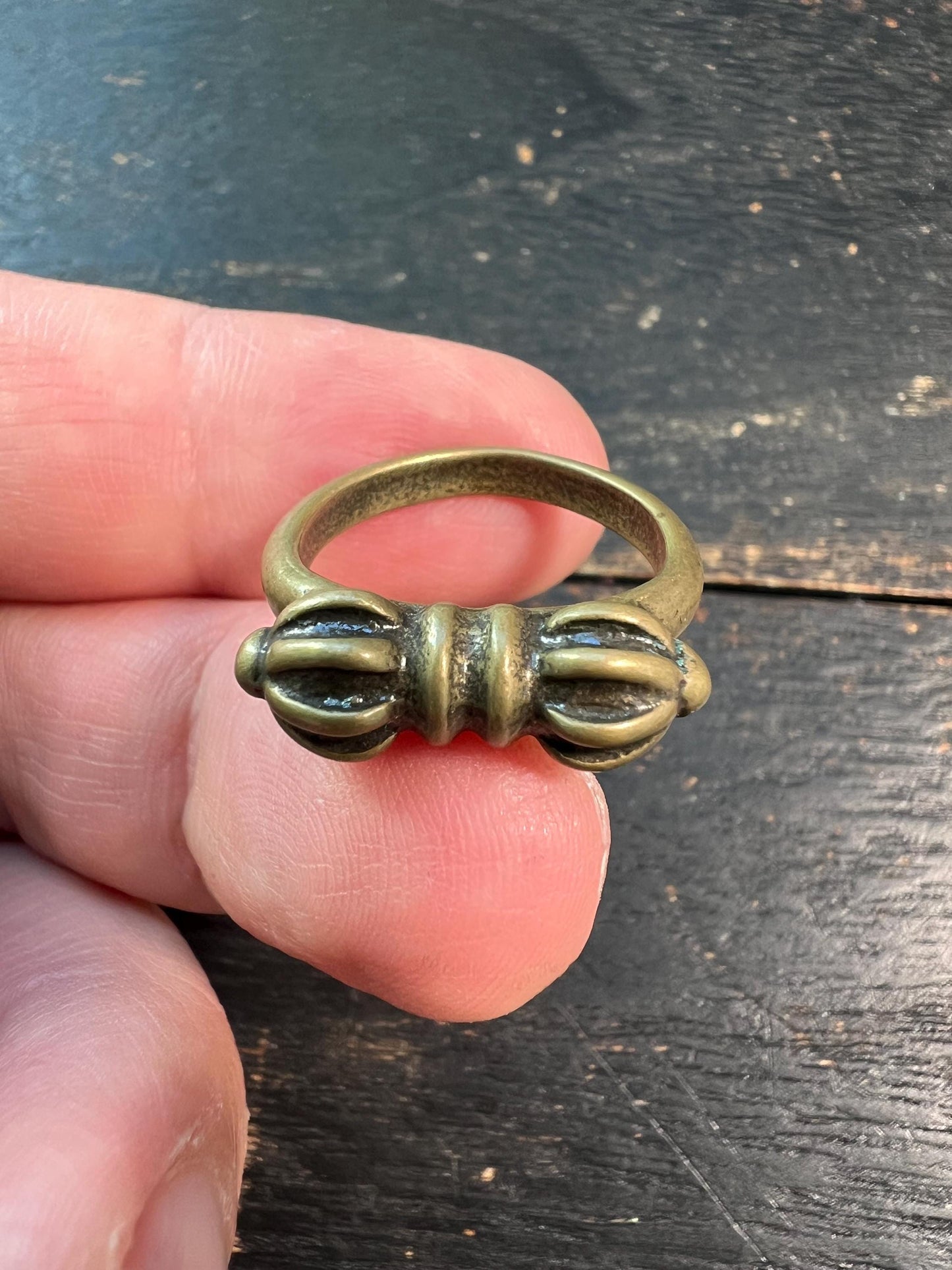 Tibetan Buddhist Brass Vajra Ring | Handmade Dorje Amulet Jewelry | Spiritual Protection | Adjustable Size | Nepal Tibet Art