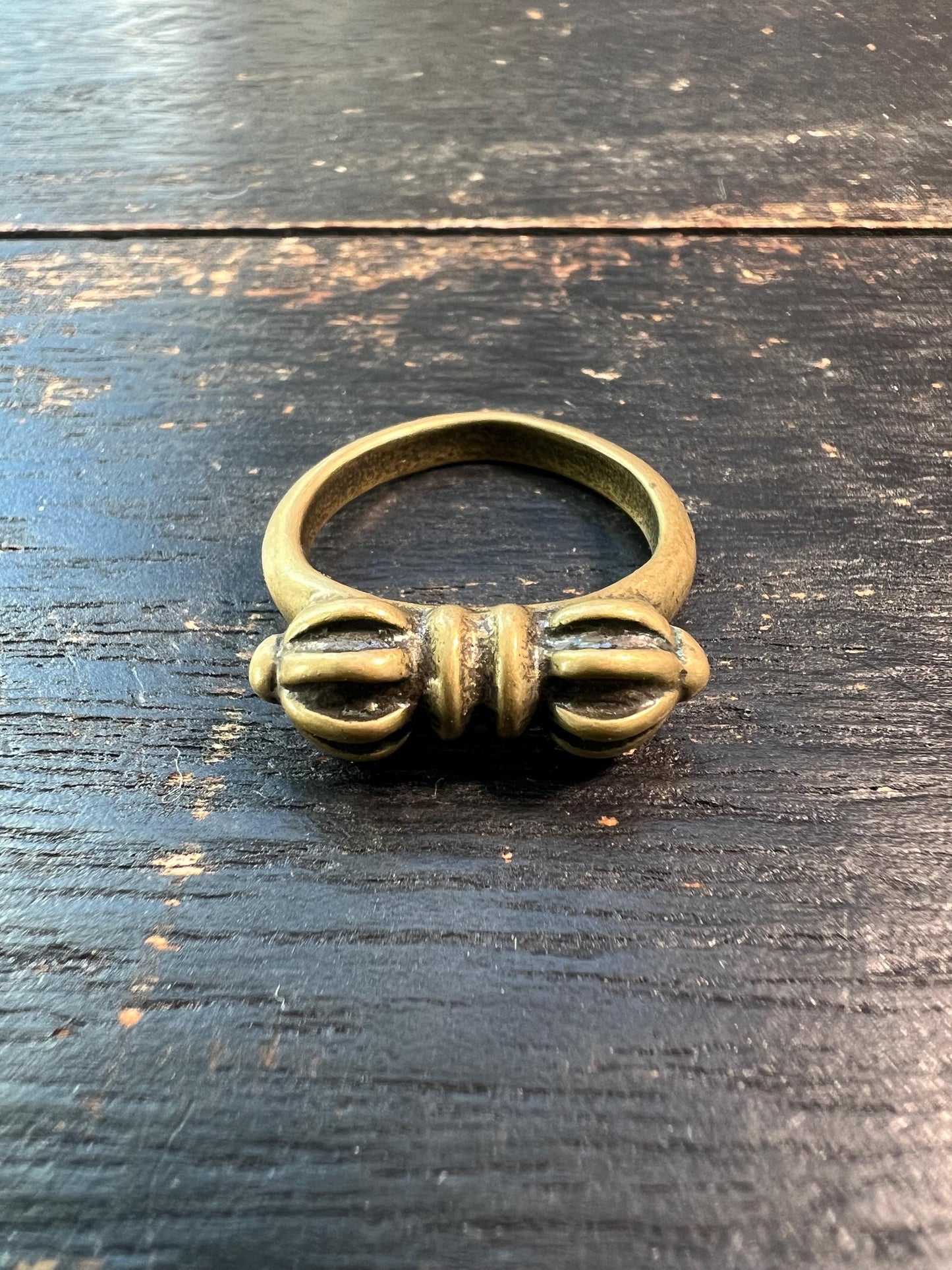 Tibetan Buddhist Brass Vajra Ring | Handmade Dorje Amulet Jewelry | Spiritual Protection | Adjustable Size | Nepal Tibet Art