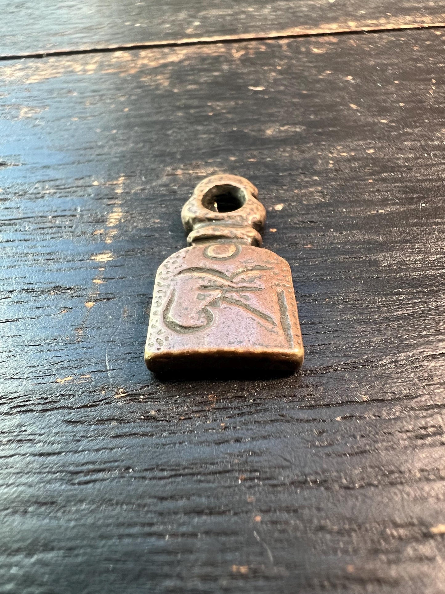 Handmade Tibetan Mantra Pendant, “Om” Symbol Mala Guru Bead, Brass Six Syllable Mantra Charm