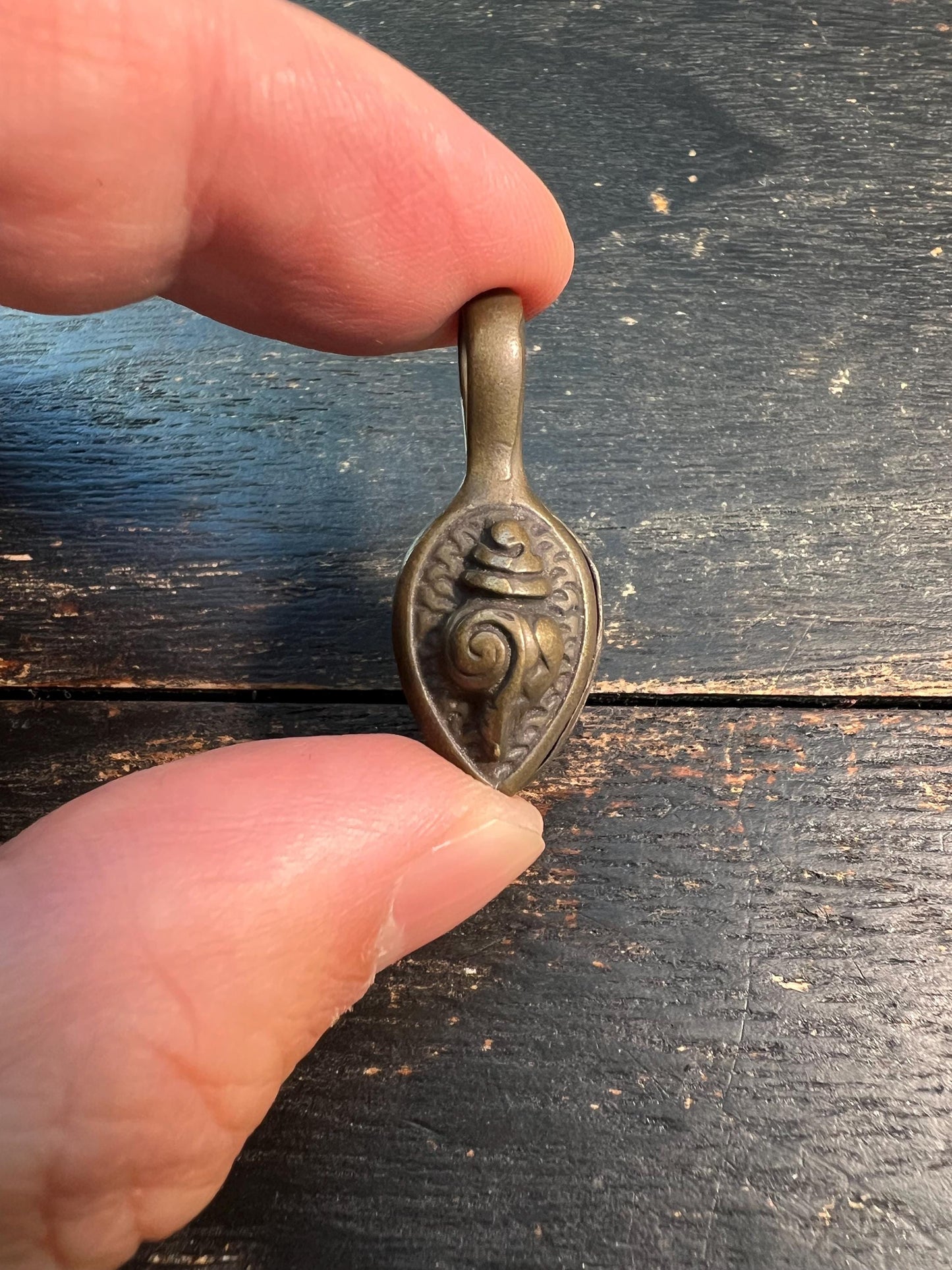 Handmade Tibetan Brass Conch Amulet Pendant | Dungkar Mala Guru Bead | Buddhist Auspicious Symbol