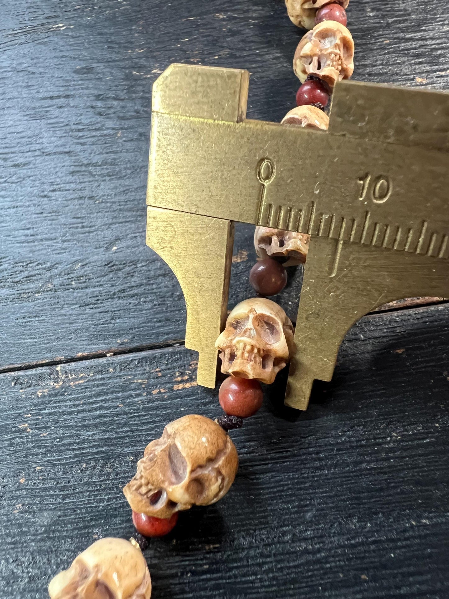 Hand-Carved Tibetan Deer Antler Skull Necklace, Citipati Guardian Mala Pendant, Red Accent Beads, Adjustable Cord, Spiritual Jewelry, Nepal