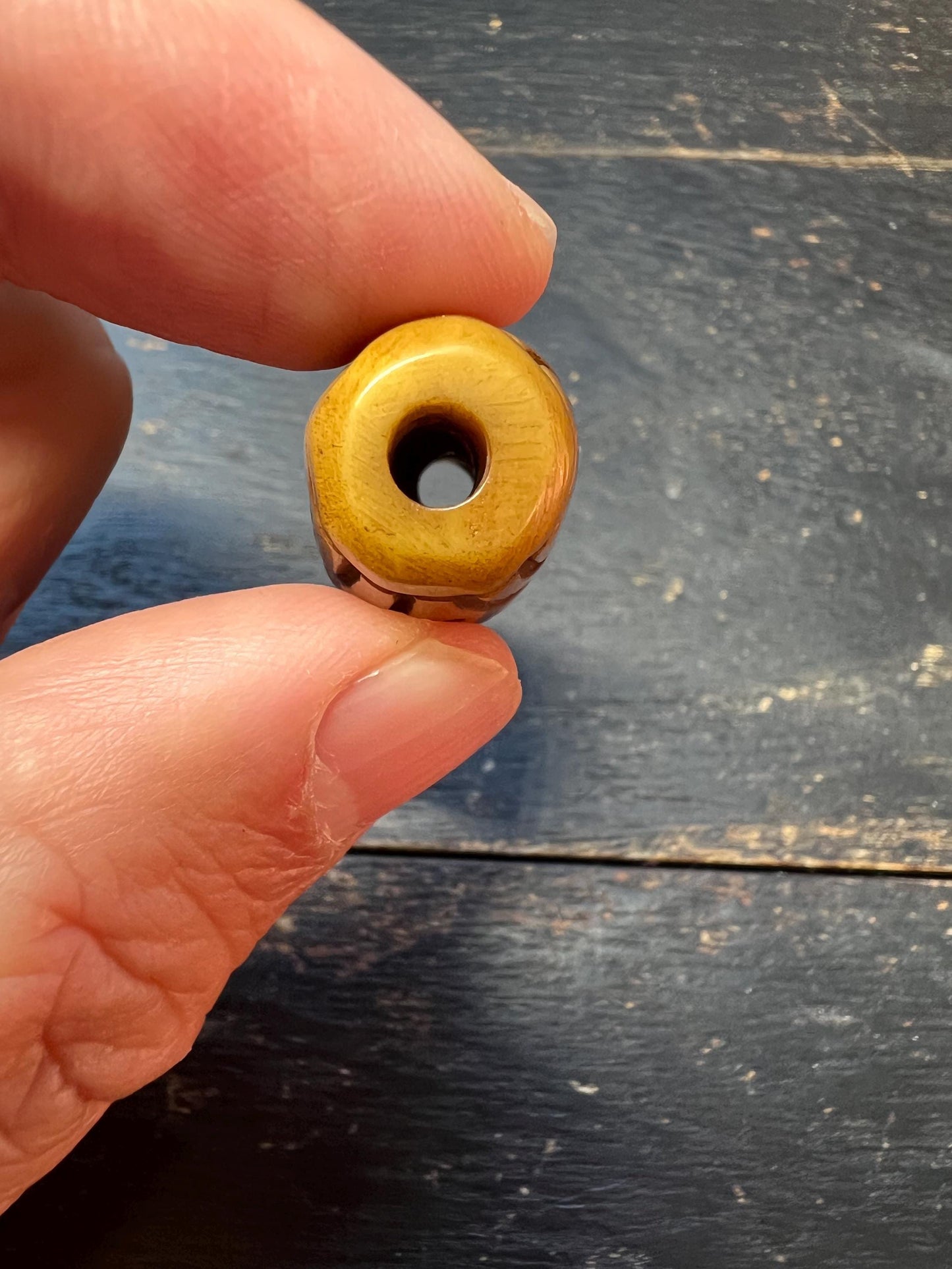 Hand-Carved Tibetan Yak Bone Dzi Bead – Vintage-Style Amulet, Mala or Necklace Pendant, Eye Motif